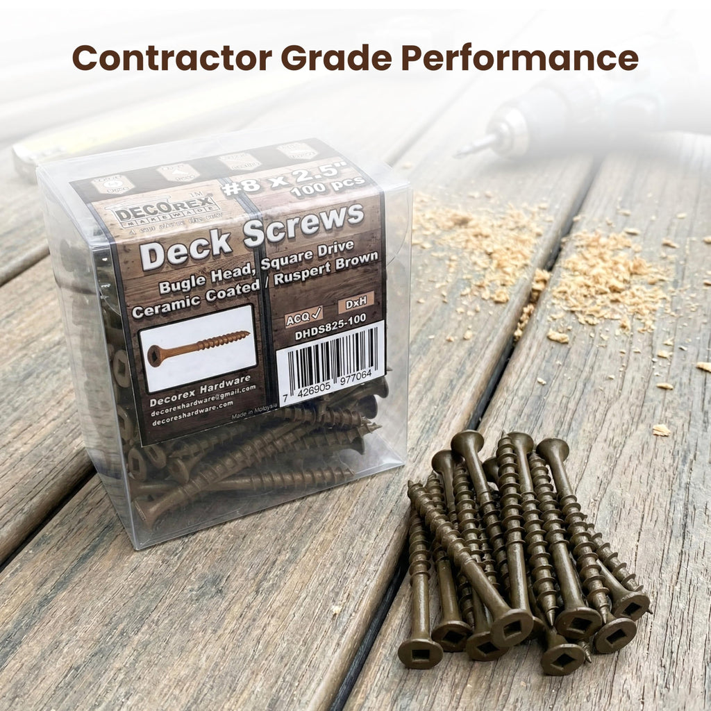 #8 x 3 Deck Screws, Square Drive Bugle Head, Brown Ceramic Ruspert Coated Exterior Wood Screws for Pressure Treated Lumber, Corrosion Resistant, 250 Piece Box