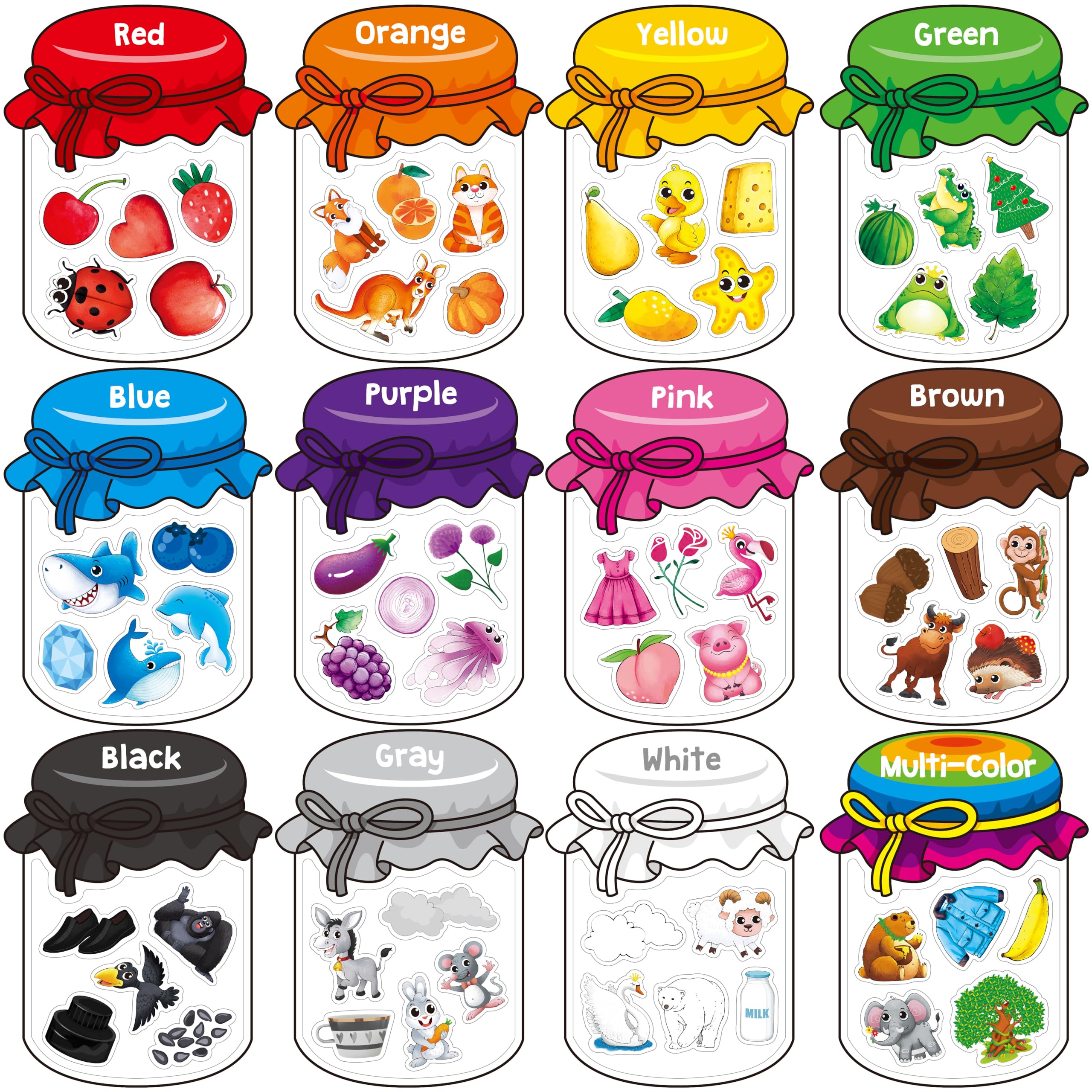 12 Pieces Magnetic Color Sorting Toys, 60 Color Magnets Educational Refrigerator Whiteboard for Baby Toddlers Kids Magnets