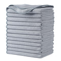 Polyte Premium Microfiber Kitchen Dish Hand Towel Waffle Weave 12 Pack (16x28 in, Gray)