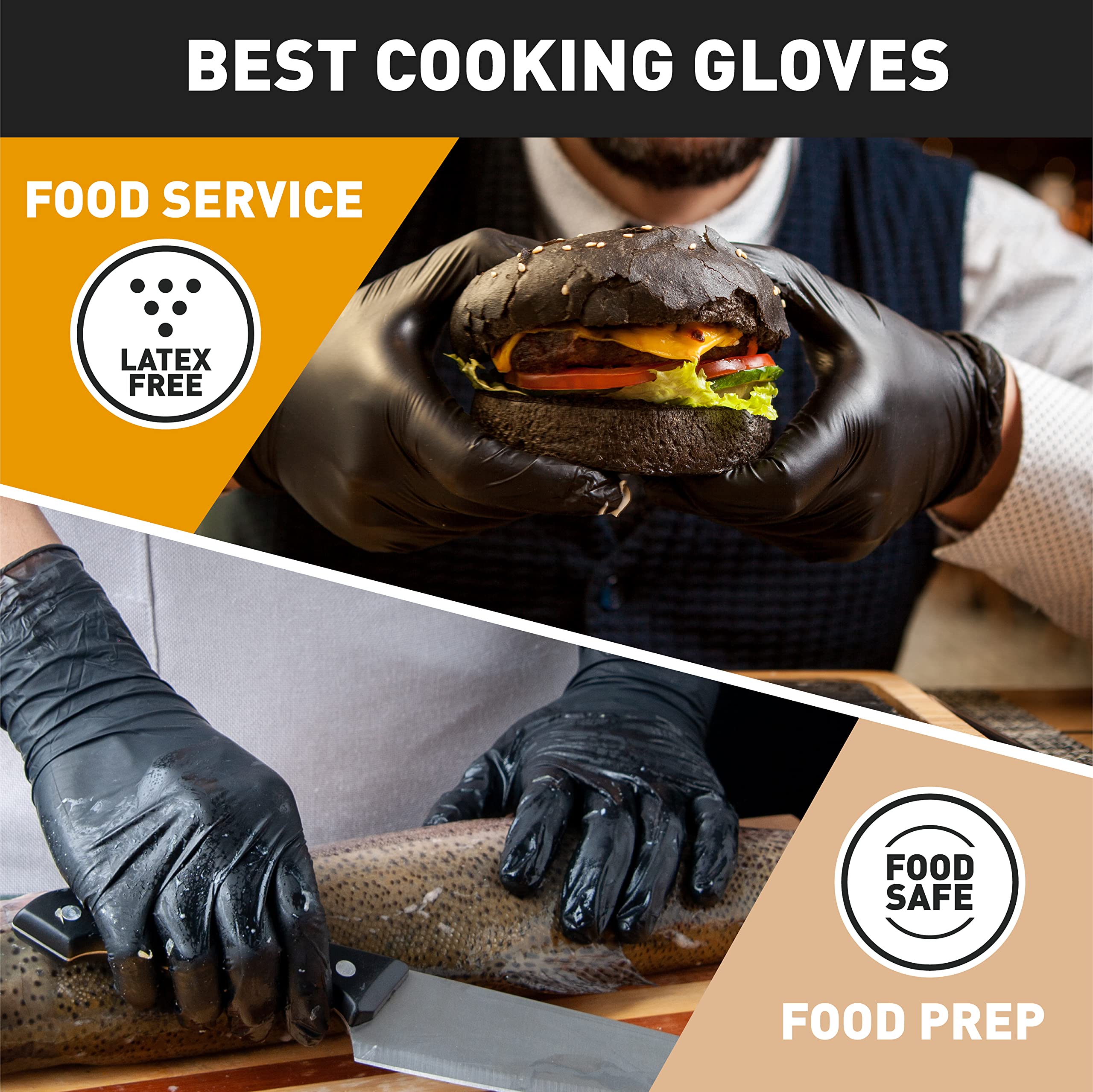 Black Disposable Gloves L|Latex-Free Vinyl Gloves for Household, Food Handling, Lab Work and More|Large,100 Counts/Box