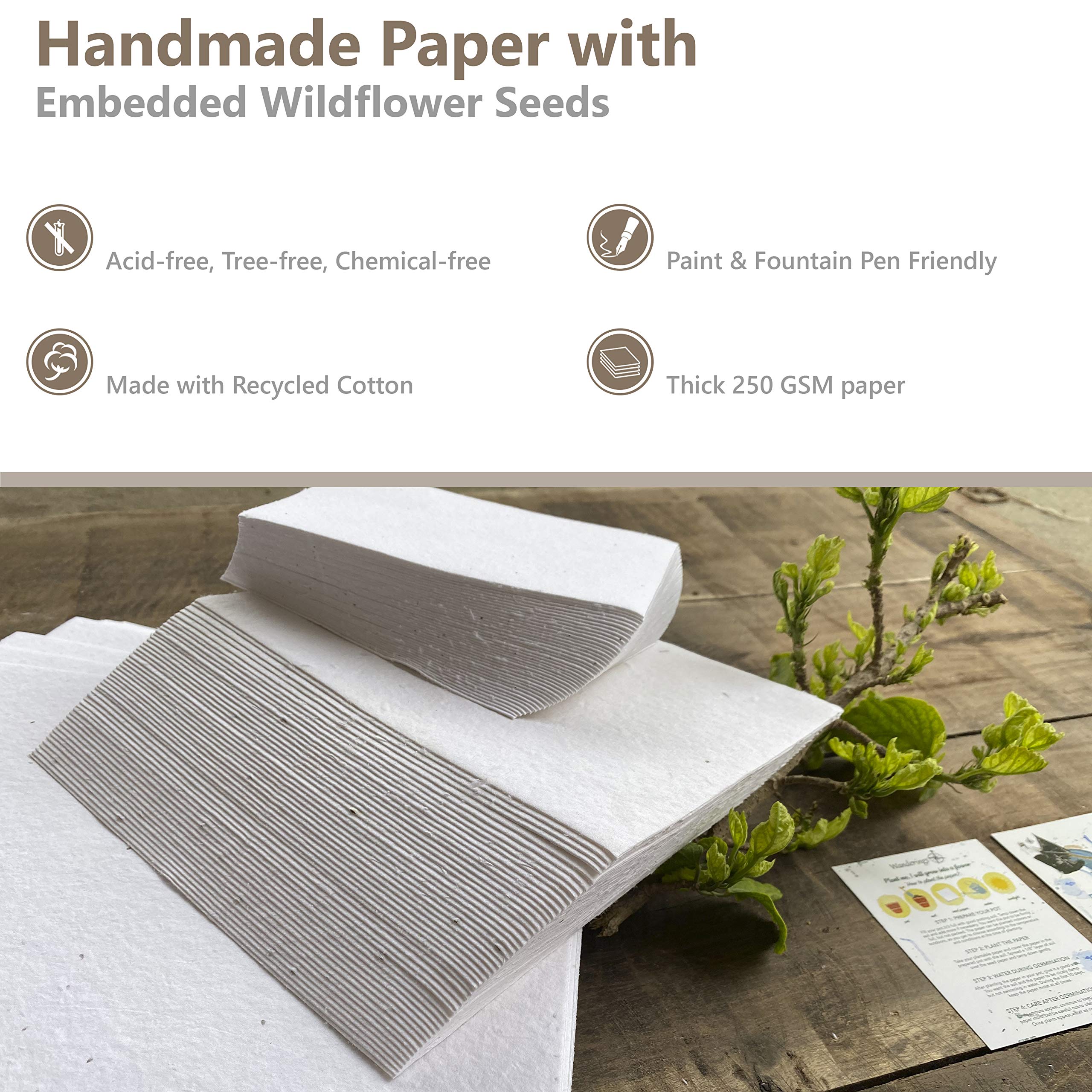 Wanderings Handmade Flower Seed Paper Envelopes – Medium 5.25 x 7.25” / 13 x 18 cm – Pack of 25 – Plantable Wildflower Seed Paper Envelopes for Invitations & Memorials – 250 GSM