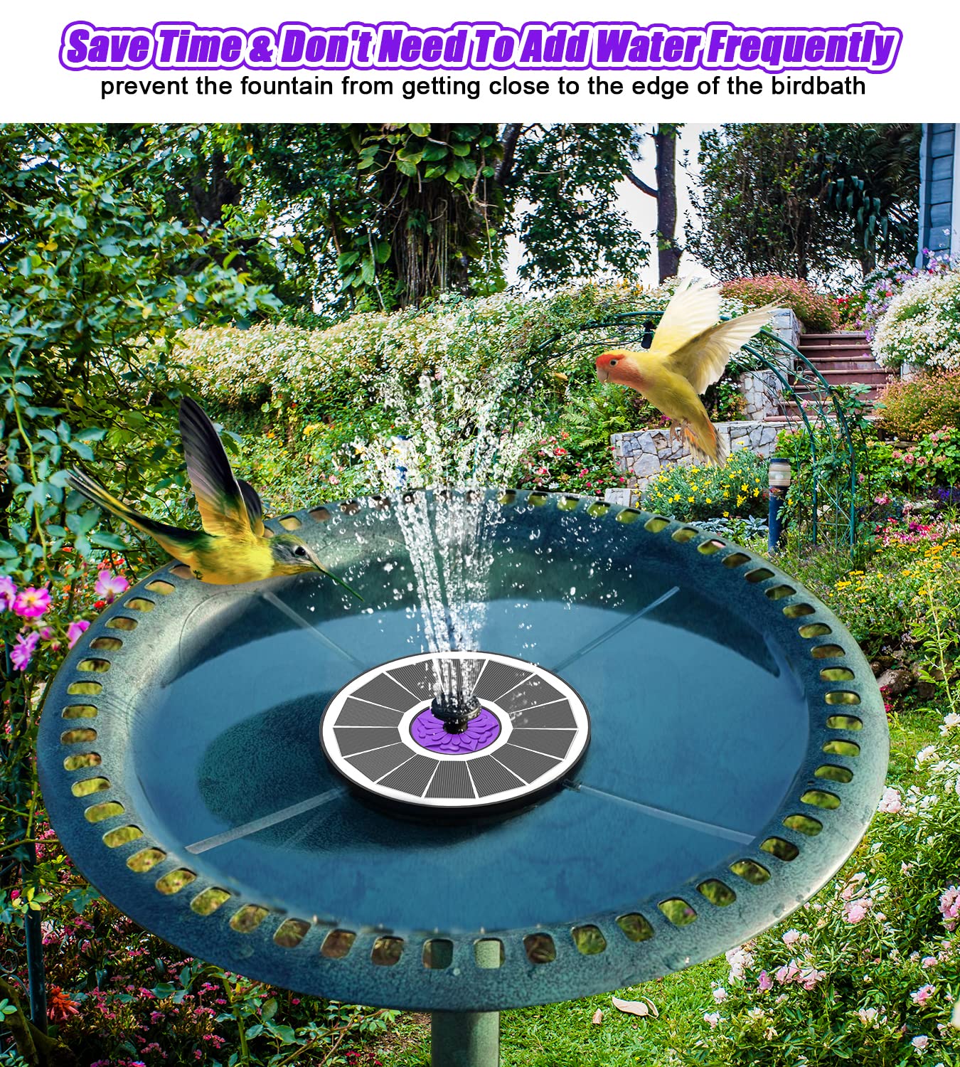 SZMP Solar Fountain 3.5W Bird Bath Fountains with Flower Upgraded Glass Panel, Solar Powered Water Fountain with 7 Nozzle & 4 Fixer, Solar Fountain Pump for Bird Bath, Garden, Pond, Pool (White)