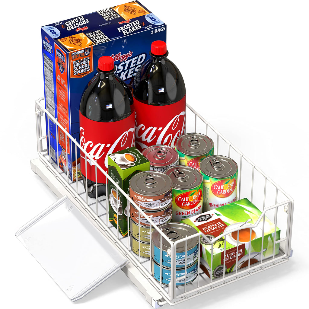 Simple Houseware Pull Out Sliding Basket Cabinet Drawer Organizer for Cupboard Storage, White