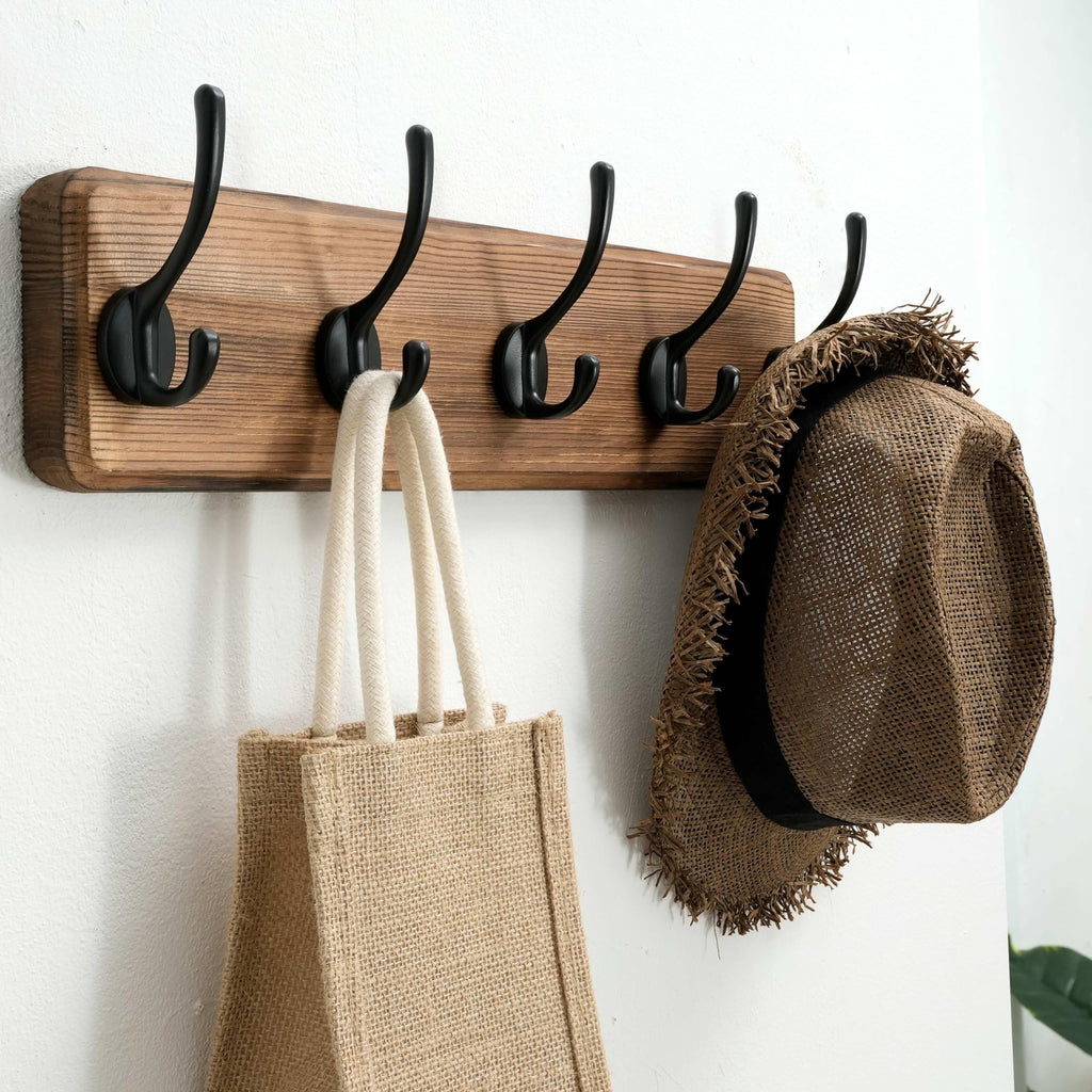 SKOLOO Rustic Wall Mounted Coat Rack, 16-inches Hole to Hole, Pine Real Wood Plank Wall Coat Rack with 5 Hooks, Farmhouse Coat Hanger Wall Mount for Hanging Backpack Jacket Coat Hat