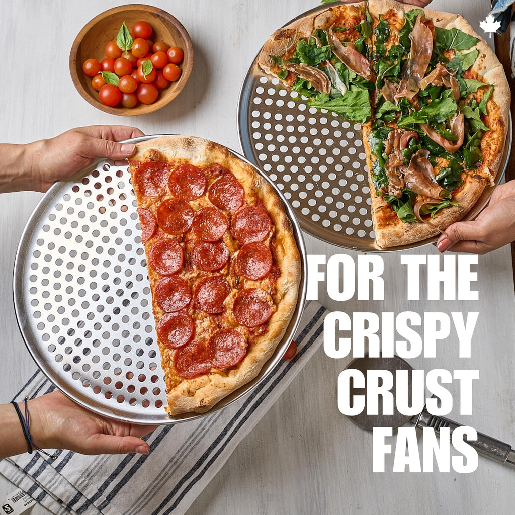 Norjac 12 Inch Pizza Pan with Holes, 2 Pack, Round Aluminum Pans for Oven, Rust-Free, Heavy-Duty, Perforated Baking Tray for Crispy Crust, Made in Canada