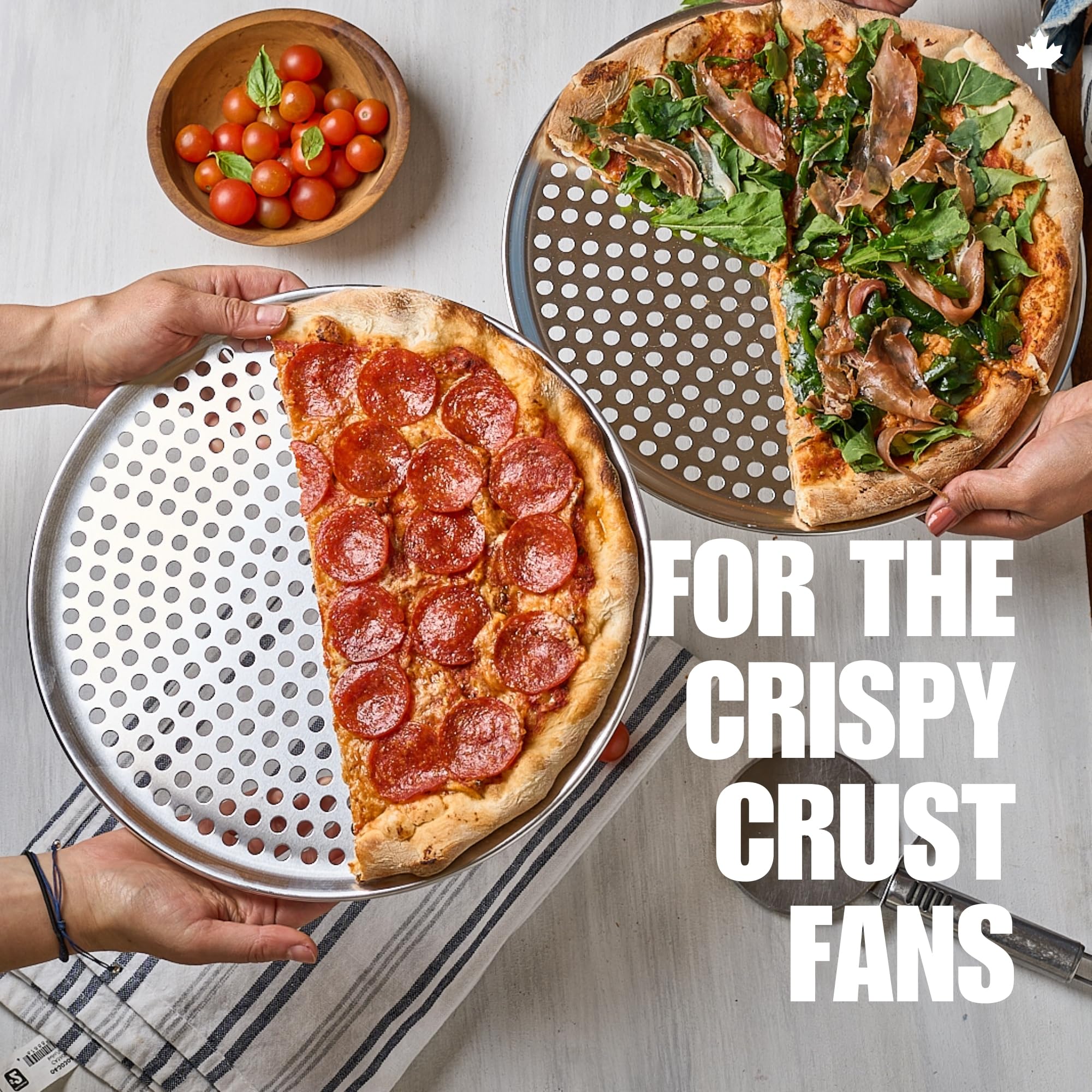 Norjac 12 Inch Pizza Pan with Holes, 2 Pack, Round Aluminum Pans for Oven, Rust-Free, Heavy-Duty, Perforated Baking Tray for Crispy Crust, Made in Canada
