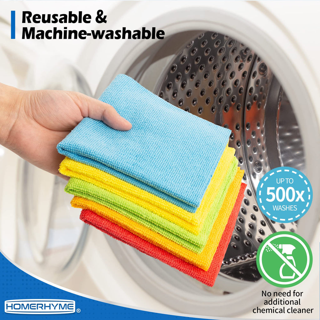 HOMERHYME Microfiber Cleaning Cloths, 100 Pack Cleaning Rags Towels Bulk Absorbent Lint-Free Washcloths, All-Purpose Washable Car Cloth Wipes for Detailing, Office, Household 11.5" x 11.5", Assorted
