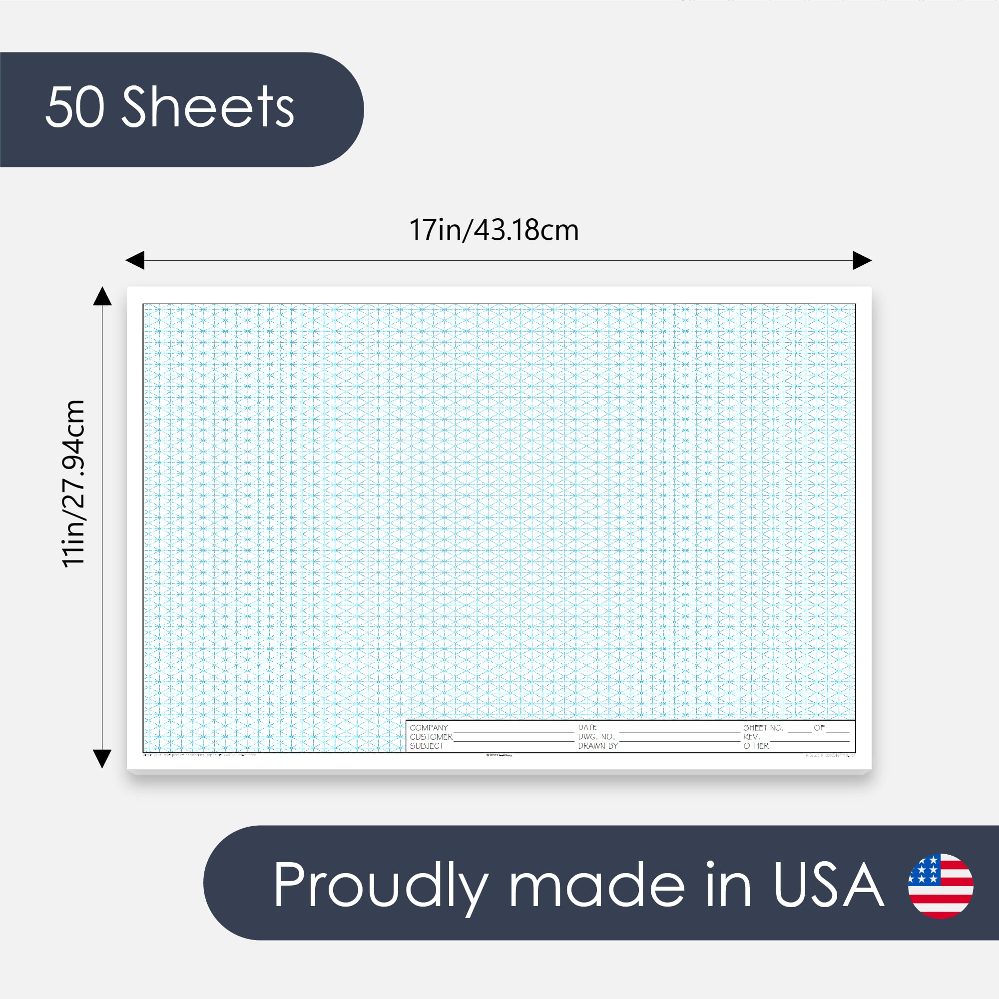 Isometric Graph Paper Pad, 50 Sheets, 0.25" Grid, for Professionals, Students, and Enthusiasts by GeekNavy (11" X 17" Landscape, 1-Pack)