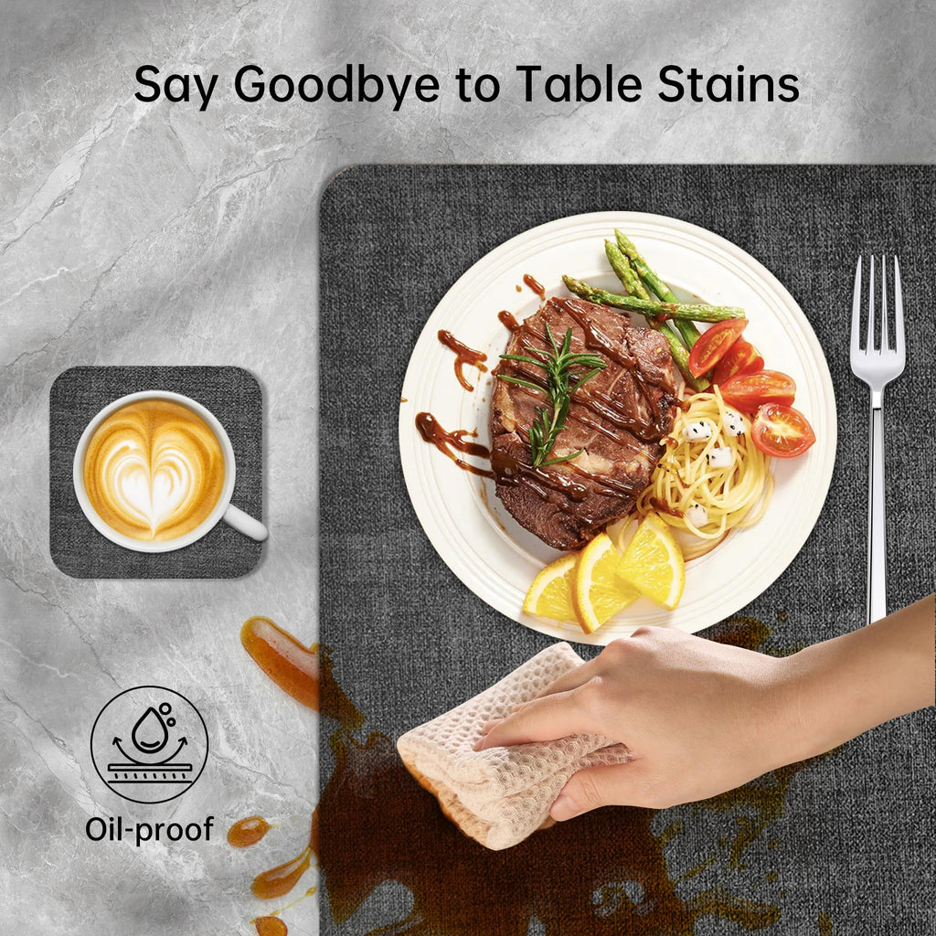 KitchenBoss Placemats Set of 6: 17"x11.8" Double-Sided Available Dining Table Mats Durable Place Mats + Coasters of 6, Vinyl Heat Resistant Napperon de Table, Washable Non-Slip Table Placemats