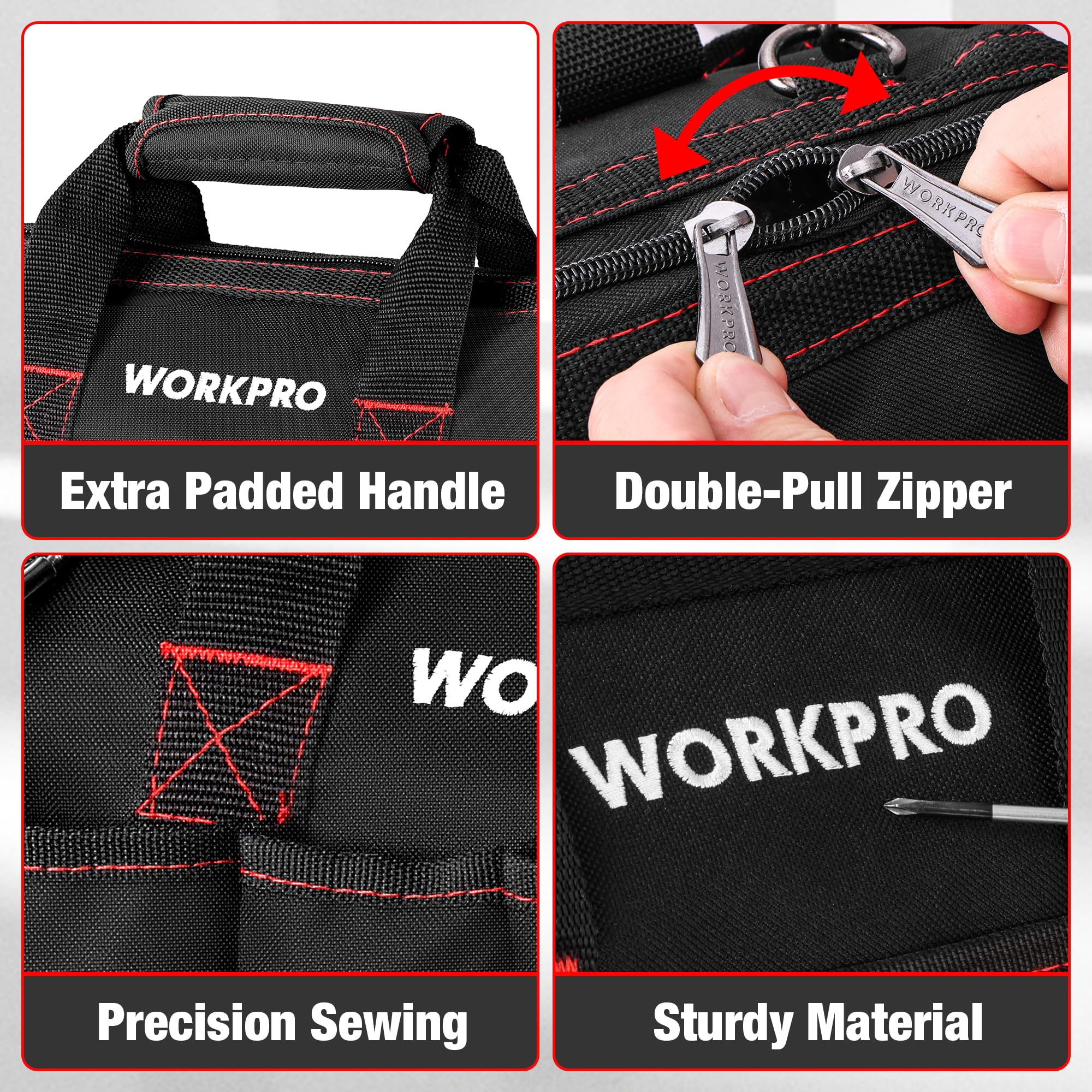 WORKPRO Close Top Wide Mouth Tool Bag Storage Organizer Close Tote, 14"