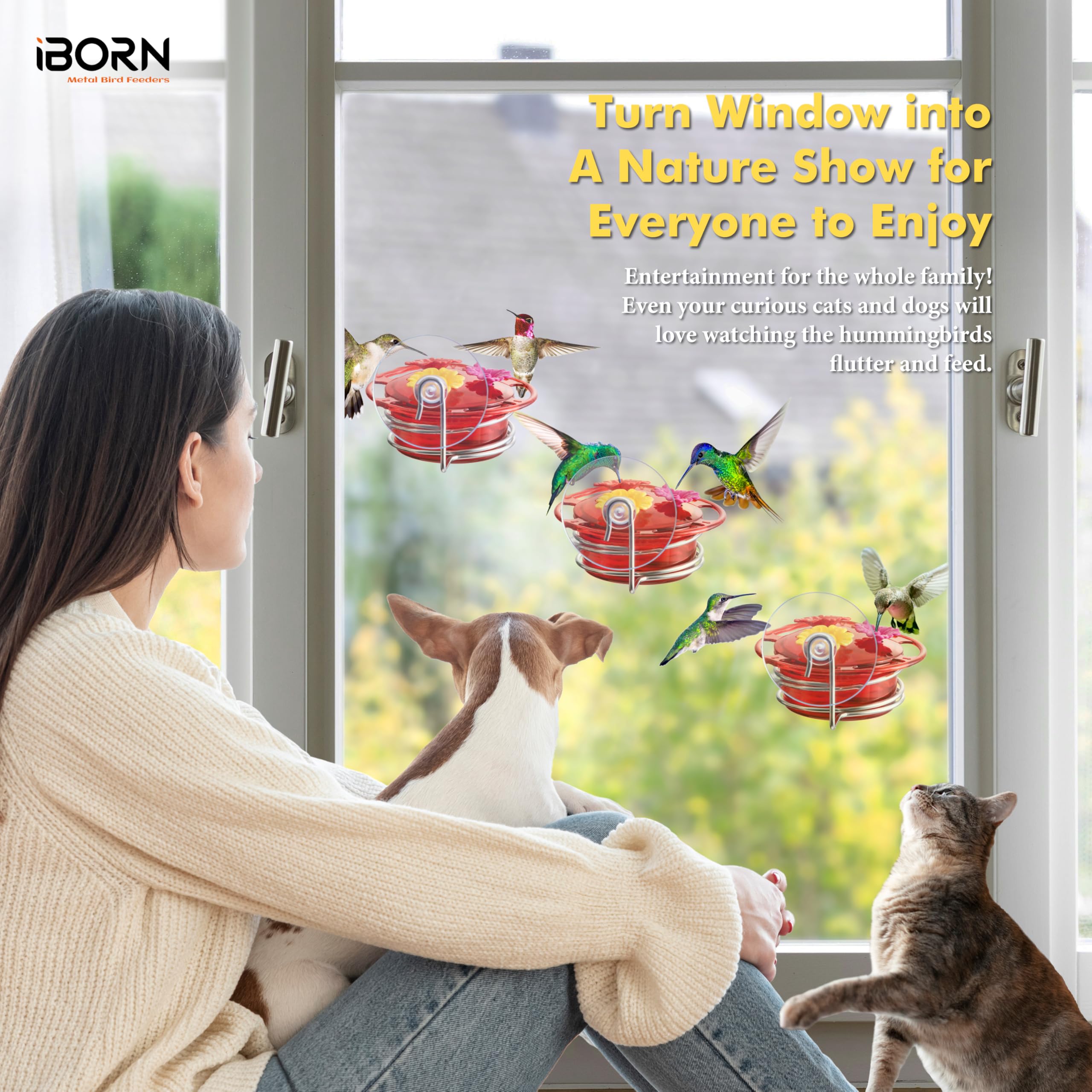iBorn Circular Hanging Hummingbird feeders for Outdoors 3PCS 3OZ Mini Hummingbird Feeder Humming Bird Feeder, Silicone Feeding Ports, Bee-Proof, 2025 New