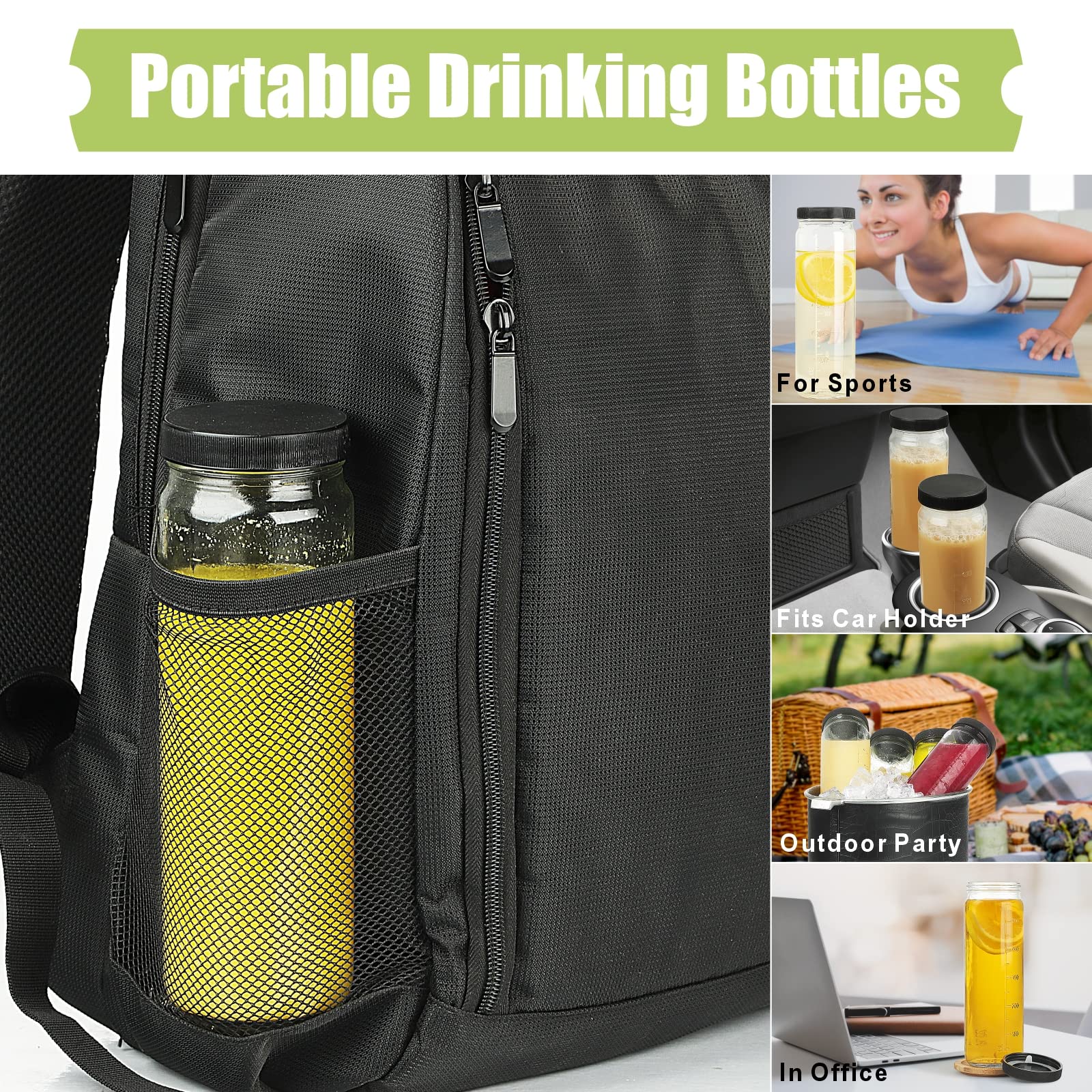 20 Oz 8 Pack Glass Juicing Bottles w Airtight Lids - Reusable Drinking Jars w Scale, Travel Water Cups - Glass Juice Bottle with Lid for Boba, Smoothie, Vanilla Extract