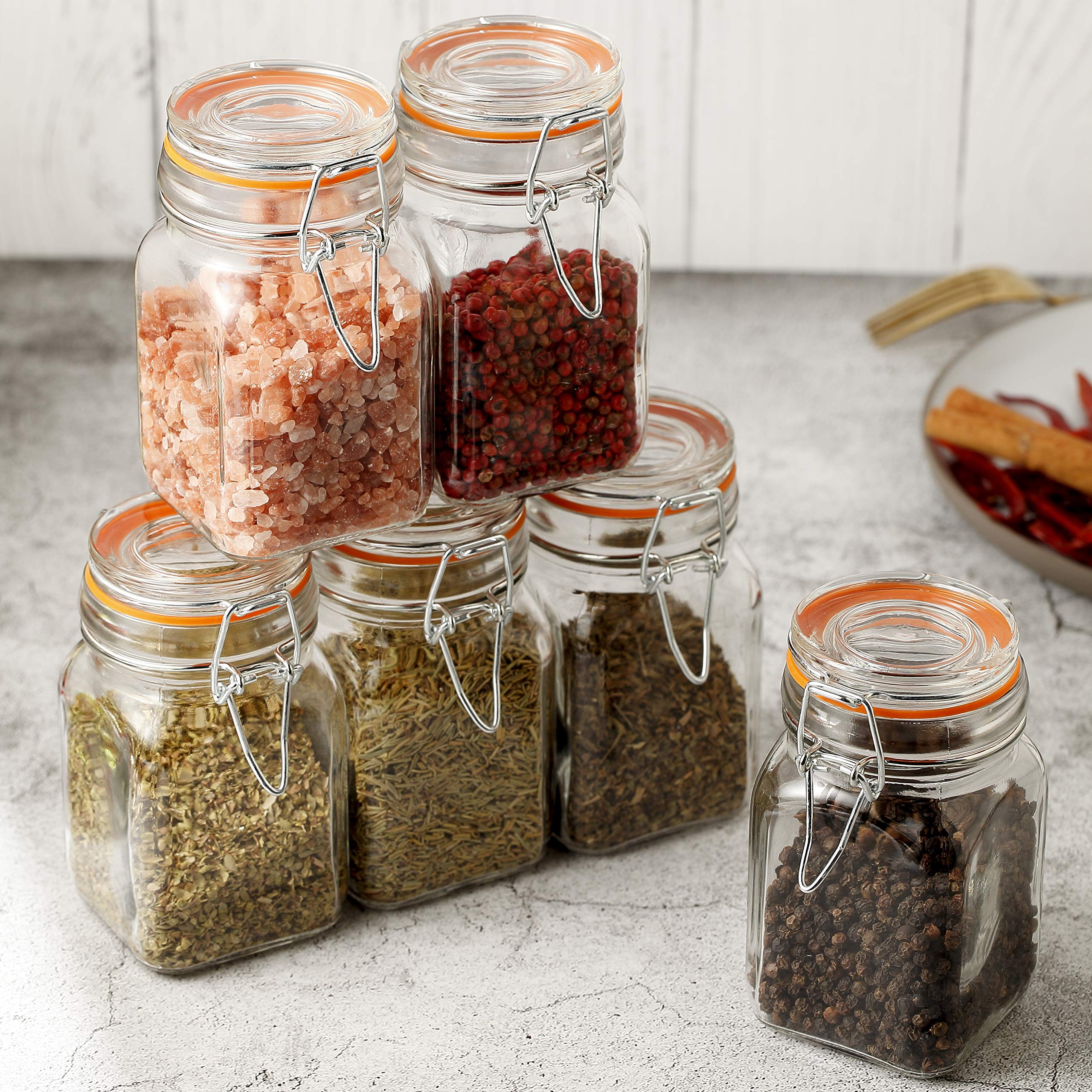 Gala Houseware Airtight Clear Glass Jars with Bail and Trigger Latch Seal Dishwasher Safe, Set of 6, Volume 9.6 oz, Perfect for Home Canning, Pickling, Preserving, and Reusable food storage