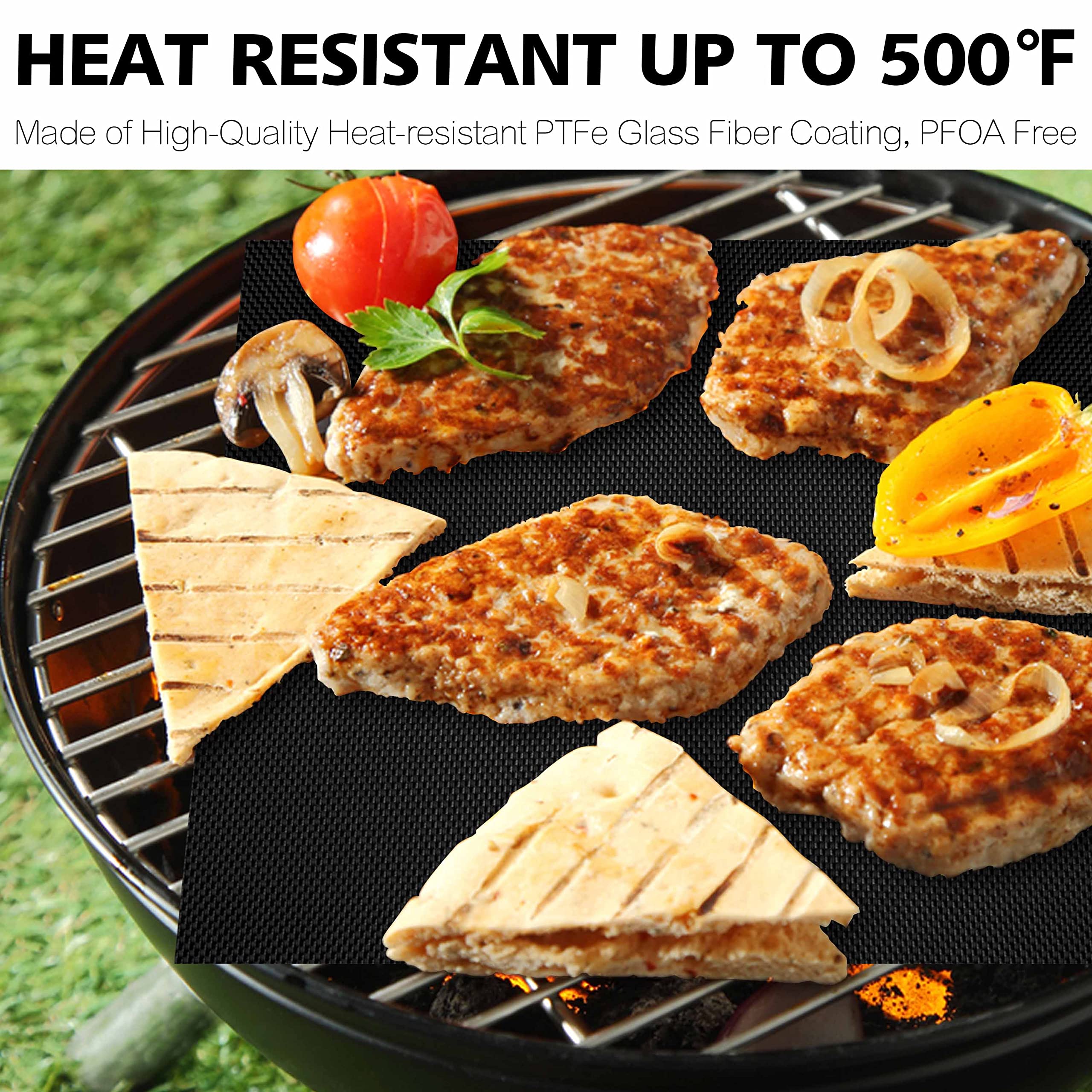 Anaeat Reusable Grill Mat Set of (7+1) - 100% Non Stick BBQ Grill Mats Heavy Duty Teflon Baking Sheets, Barbecue Accessories Grill Tools Works on Gas, Charcoal, Electric Grill - 15.75 x 13-Inch