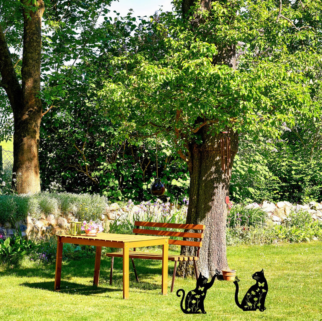 2Pcs Metal Cat Garden Statues HADEEONG Decorative Garden Stakes Black Ornaments Cat Lover Gifts for Lawn Ornaments Yard Patio Outdoor Decorations