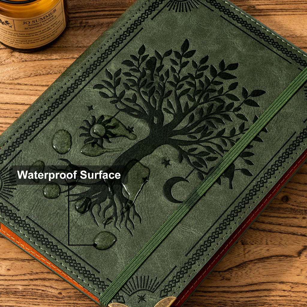 Ovesmusl PU Leather A5 Binder 6 Ring Refillable Journal 100 GSM 240 Pages Refill Paper Include A5 Planner Binder Loose Leaf Binder Notebook 5.7”x8.3”, Green Tree