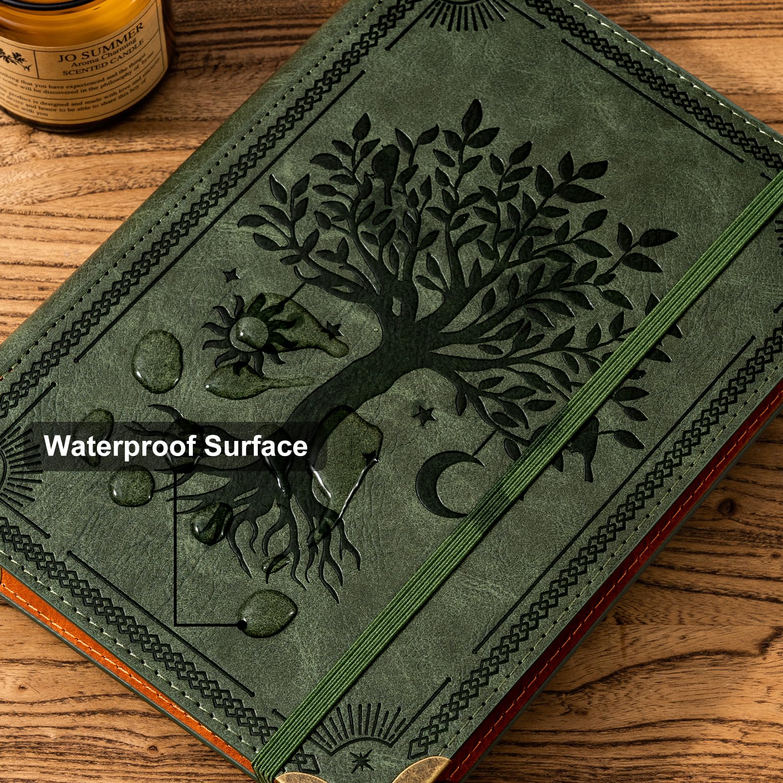 Ovesmusl PU Leather A5 Binder 6 Ring Refillable Journal 100 GSM 240 Pages Refill Paper Include A5 Planner Binder Loose Leaf Binder Notebook 5.7”x8.3”, Green Tree