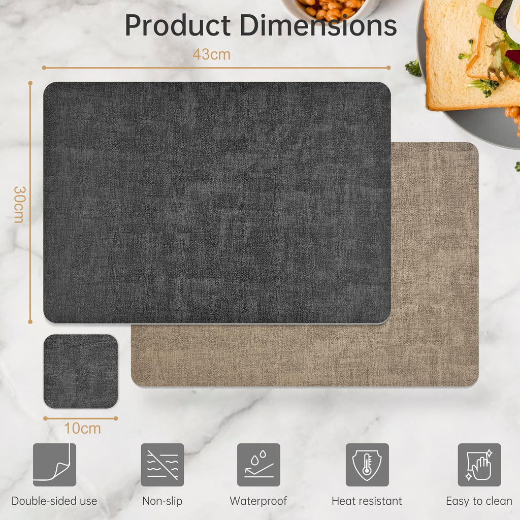 KitchenBoss Placemats Set of 6: 17"x11.8" Double-Sided Available Dining Table Mats Durable Place Mats + Coasters of 6, Vinyl Heat Resistant Napperon de Table, Washable Non-Slip Table Placemats