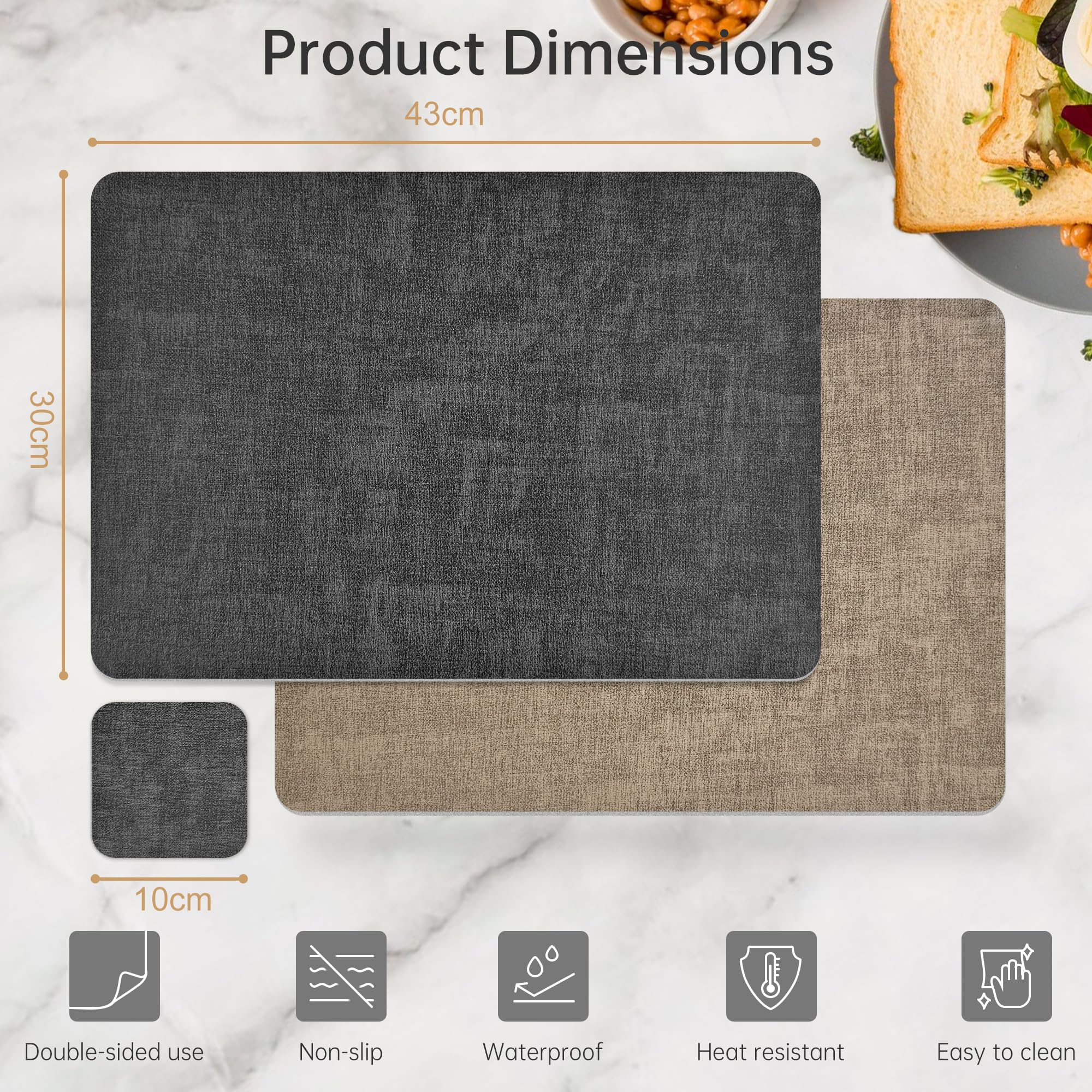 KitchenBoss Placemats Set of 6: 17"x11.8" Double-Sided Available Dining Table Mats Durable Place Mats + Coasters of 6, Vinyl Heat Resistant Napperon de Table, Washable Non-Slip Table Placemats