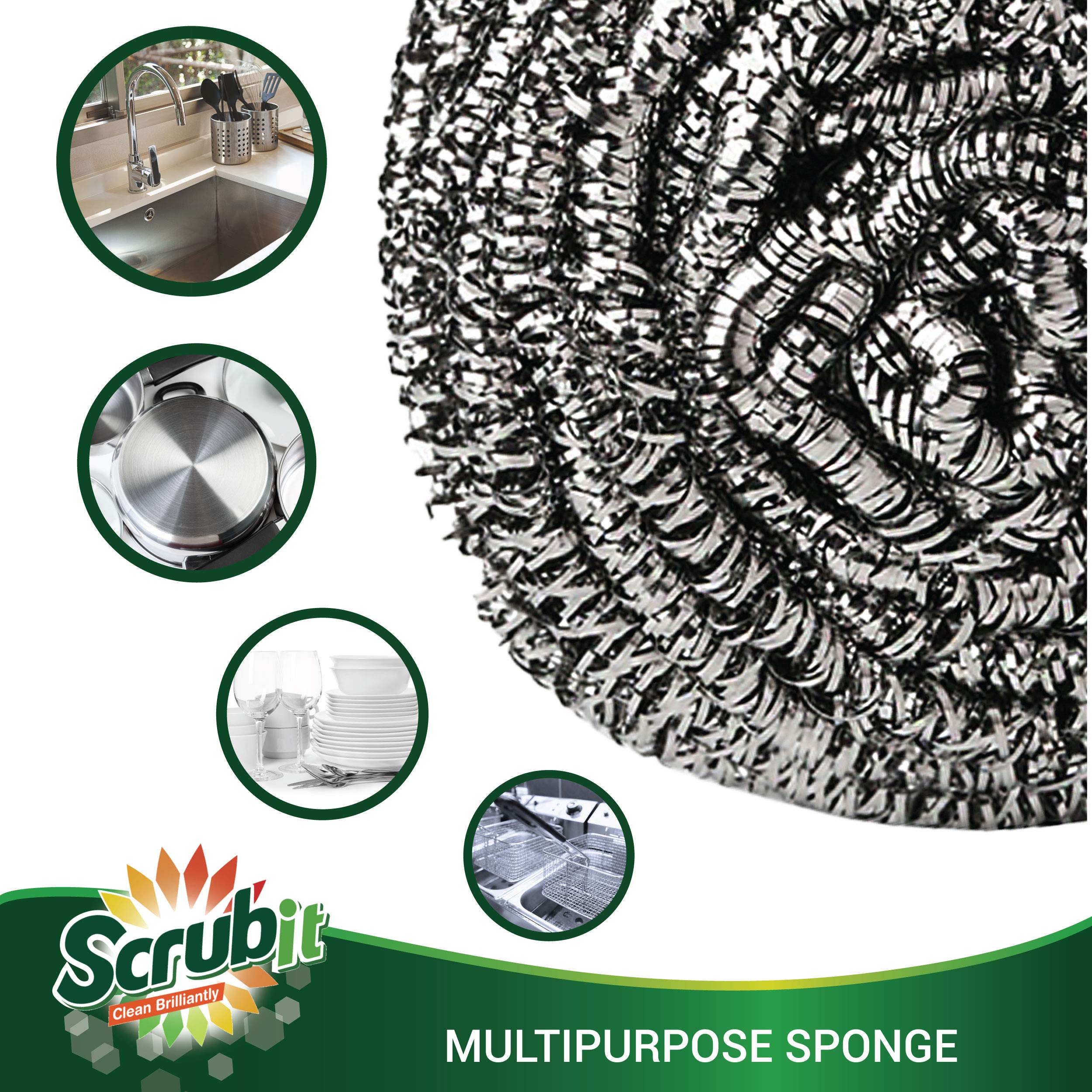 12 Pack Stainless Steel Scourers by Scrub It – Steel Wool Scrubber Pad Used for Dishes, Pots, Pans, and Ovens. Easy scouring for Tough Kitchen Cleaning. (XX Large (100 Gram))