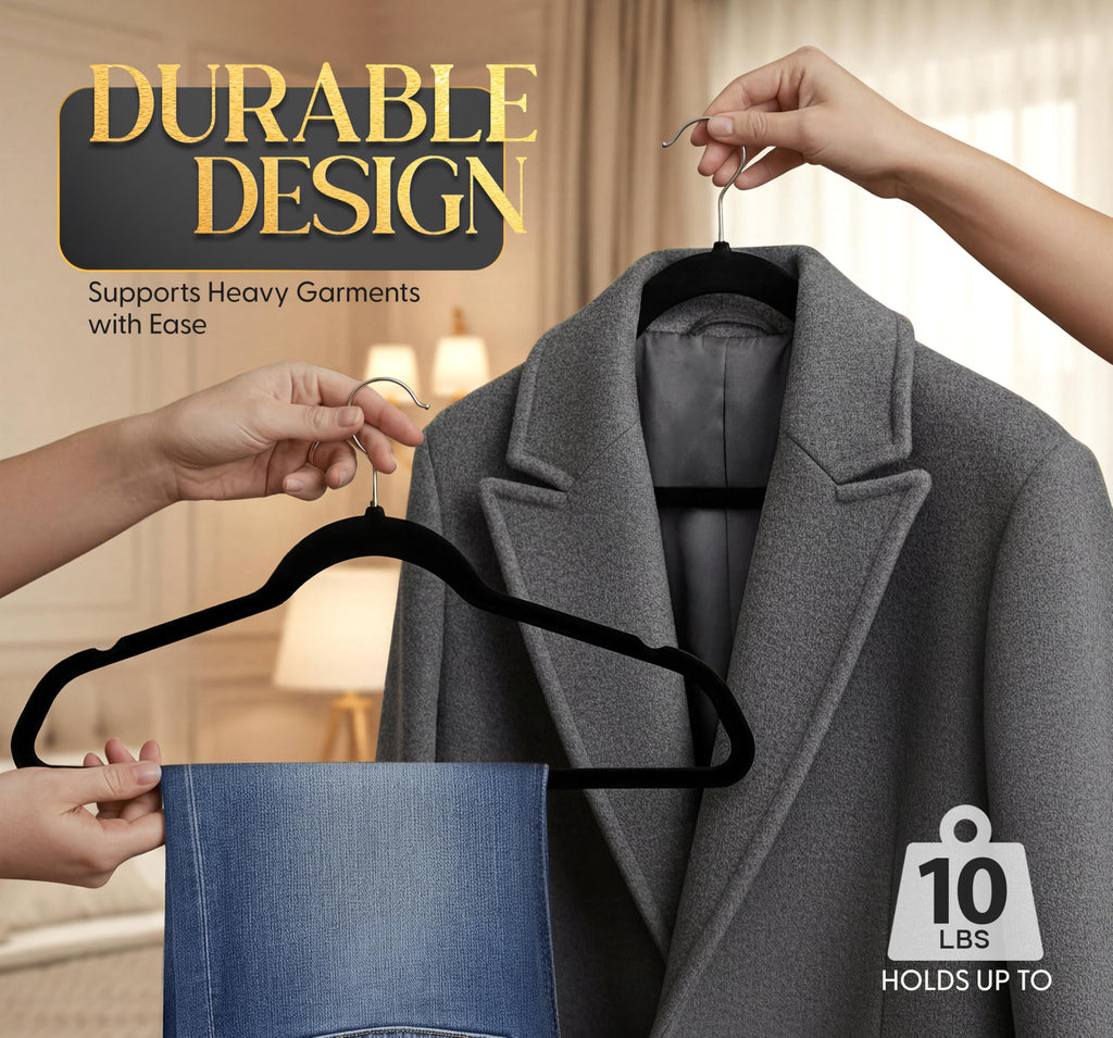 Beddora Black Velvet Hangers 50 Pack,Heavy Duty Coat Hanger for Closet - Felt Hangers for Space Saving Clothes Hanger - Pant Hanger for Shirts, Jackets,Dresses,Suit
