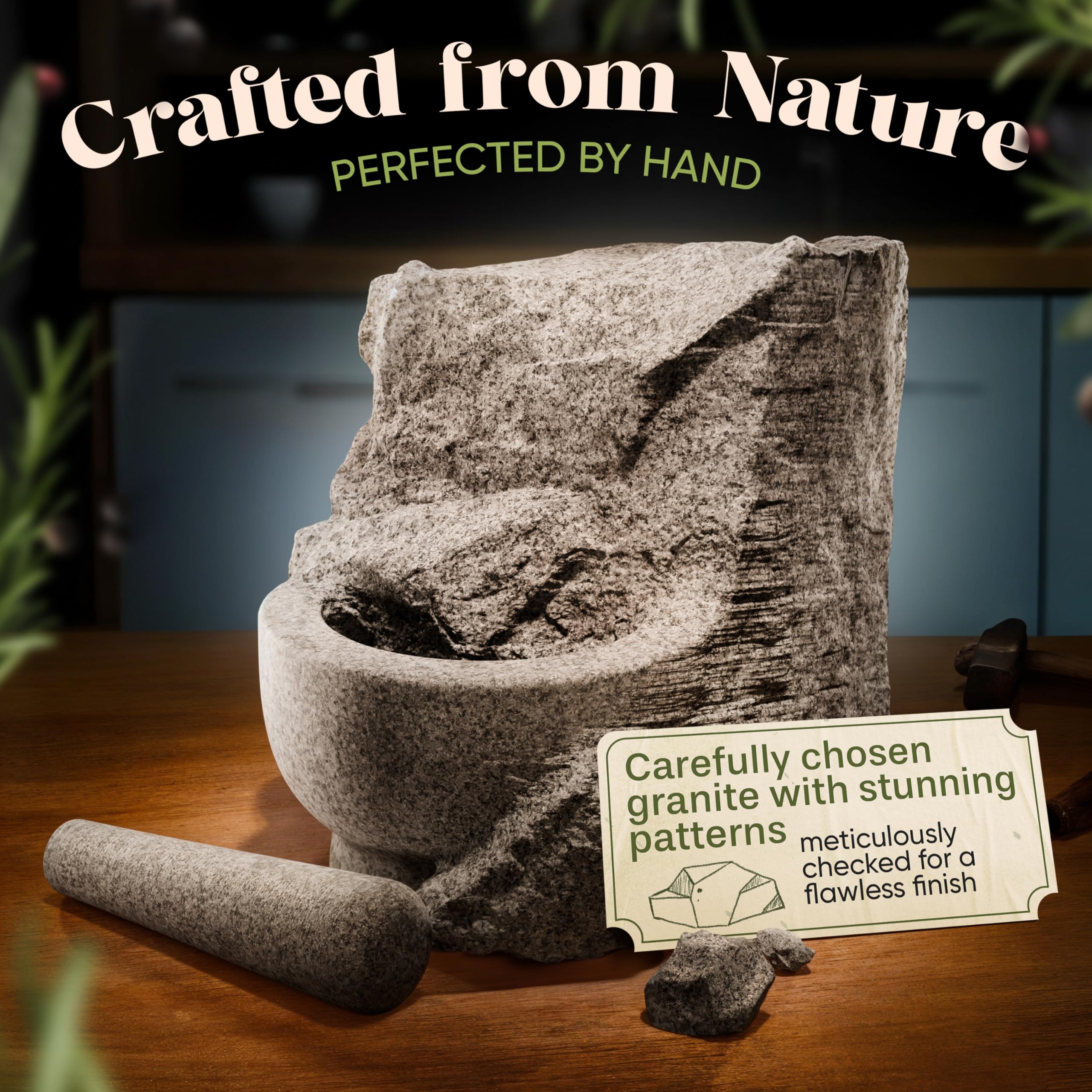 ChefSofi 1.5 Cup-Capacity Mortar and Pestle Set - Unpolished Heavy Granite for Enhanced Performance and Organic Appearance Gray 1.5-Cups