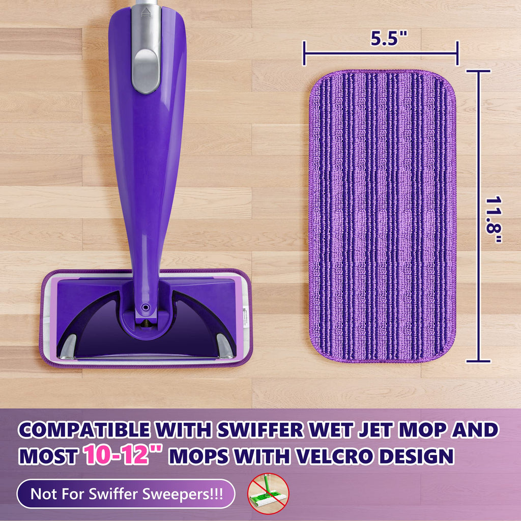 Reusable Mop Pads Compatible with Swiffer Wet Jet, Wet Jet Pads Refills for Swiffer Mop, Microfiber Replacement Pads for Hardwood Floor Cleaning, Dry Wet Mopping Cloths for 12" Wet Jet Refill, 6 Pack