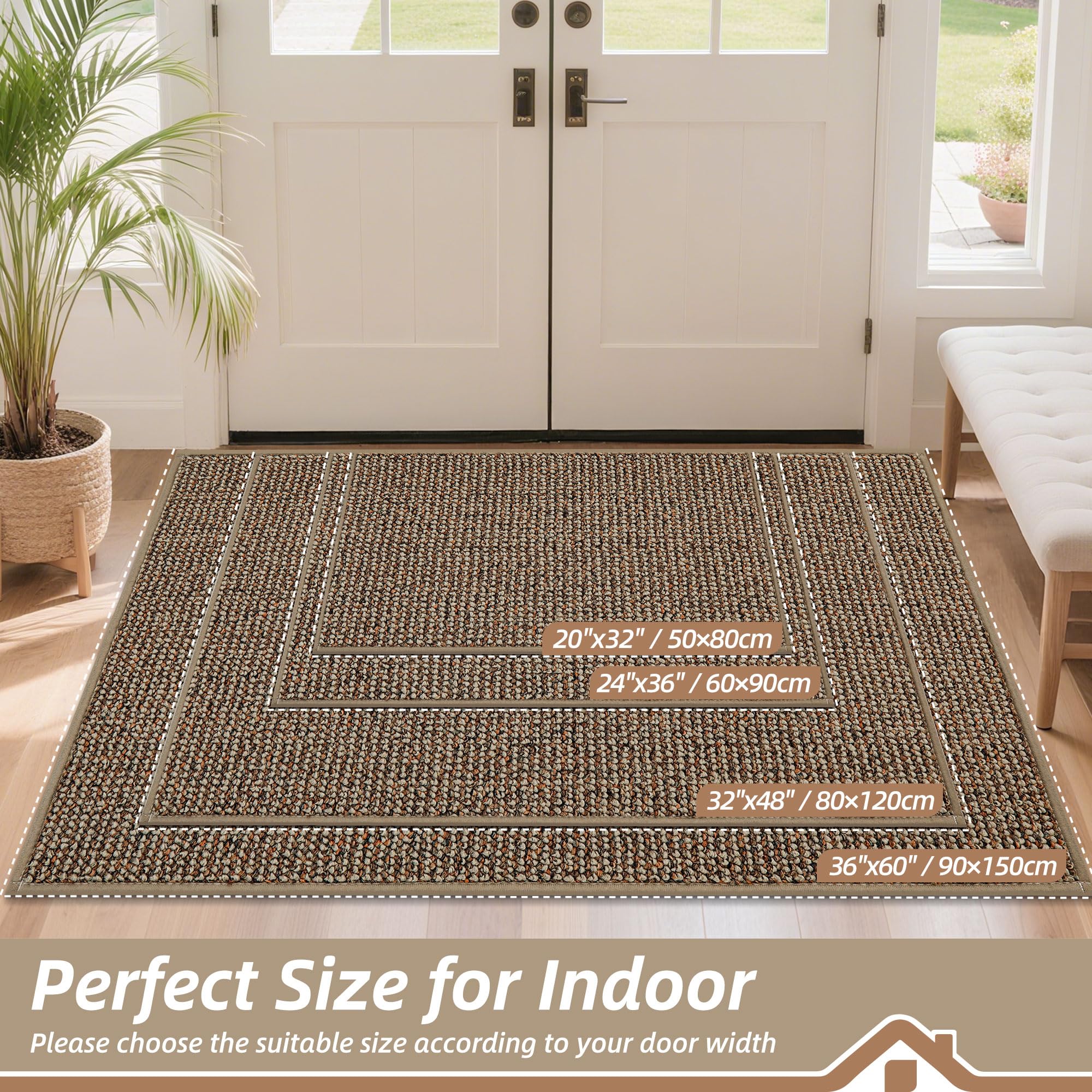BEQHAUSE Dirt Trapper Door Mat 20" x 32", Non-Slip Washable Doormats Entrance Mat, Dirt Resistant and Absorbent Welcome Mat, Low Profile Floor Mats for Front Back Door and Entryway, Taupe