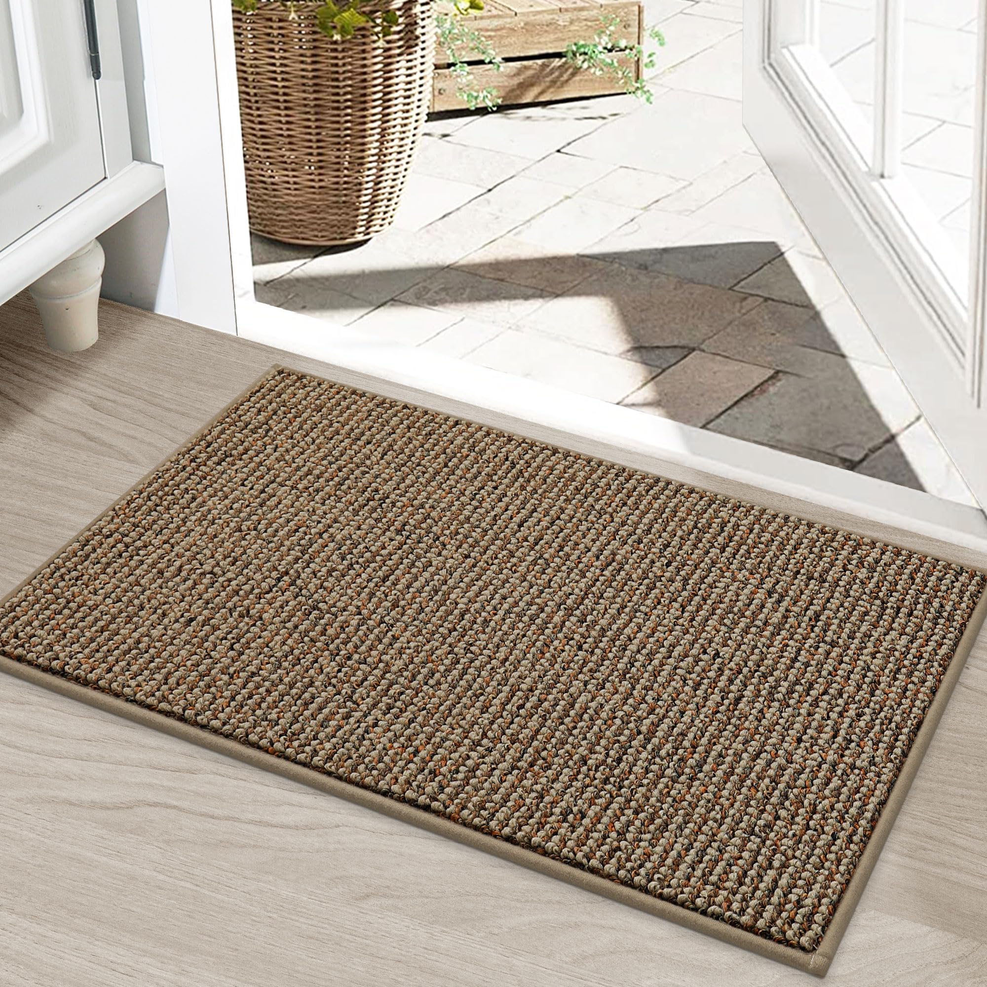 BEQHAUSE Dirt Trapper Door Mat 20" x 32", Non-Slip Washable Doormats Entrance Mat, Dirt Resistant and Absorbent Welcome Mat, Low Profile Floor Mats for Front Back Door and Entryway, Taupe