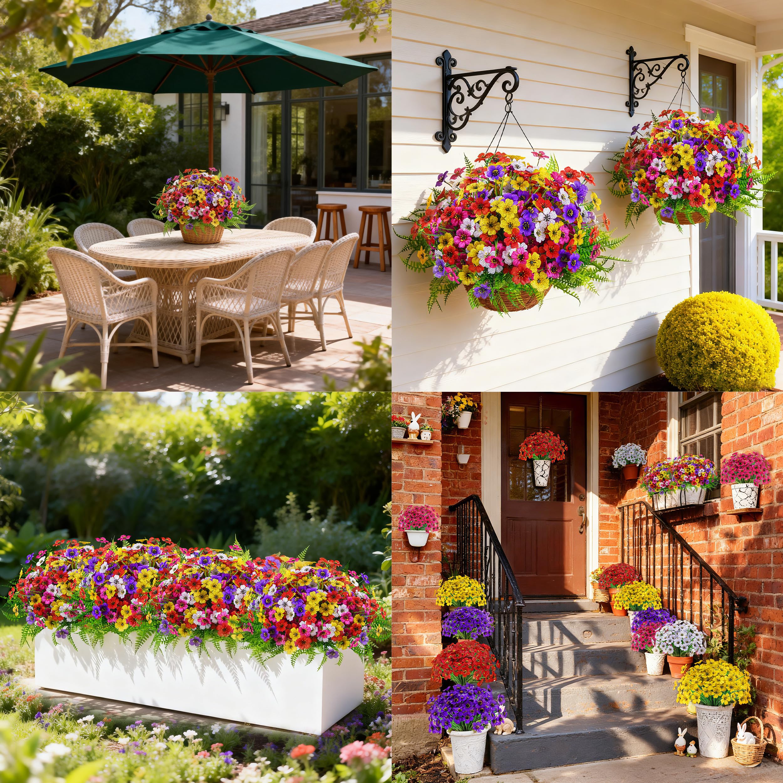 Der Rose 24 Bundles Artificial Flowers for Outdoors Decoration Faux Ferns Fake Flowers for Spring Summer Home Garden Patio Front Porch Decor