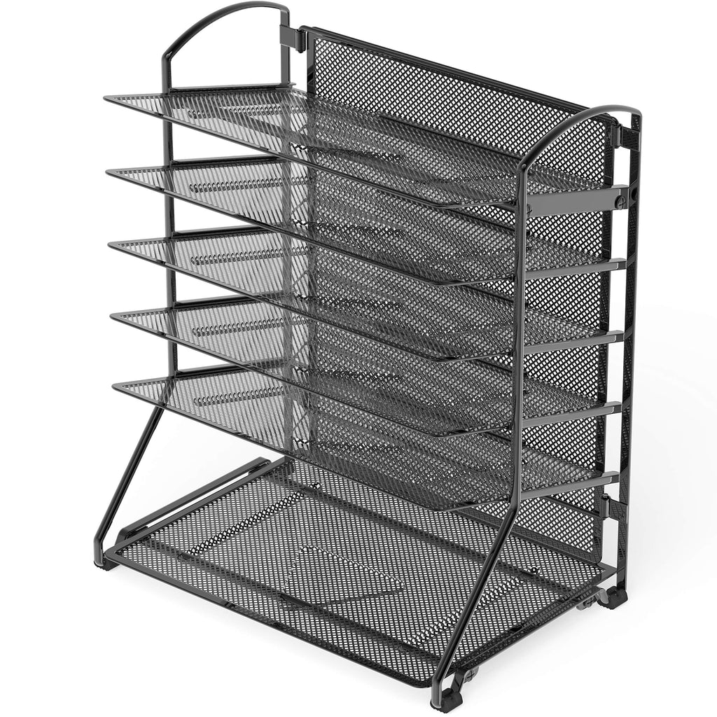 Simple Houseware 6 Tier Sliding File Organizer, Desk Letter Tray for Document and Mail Sorting, Black