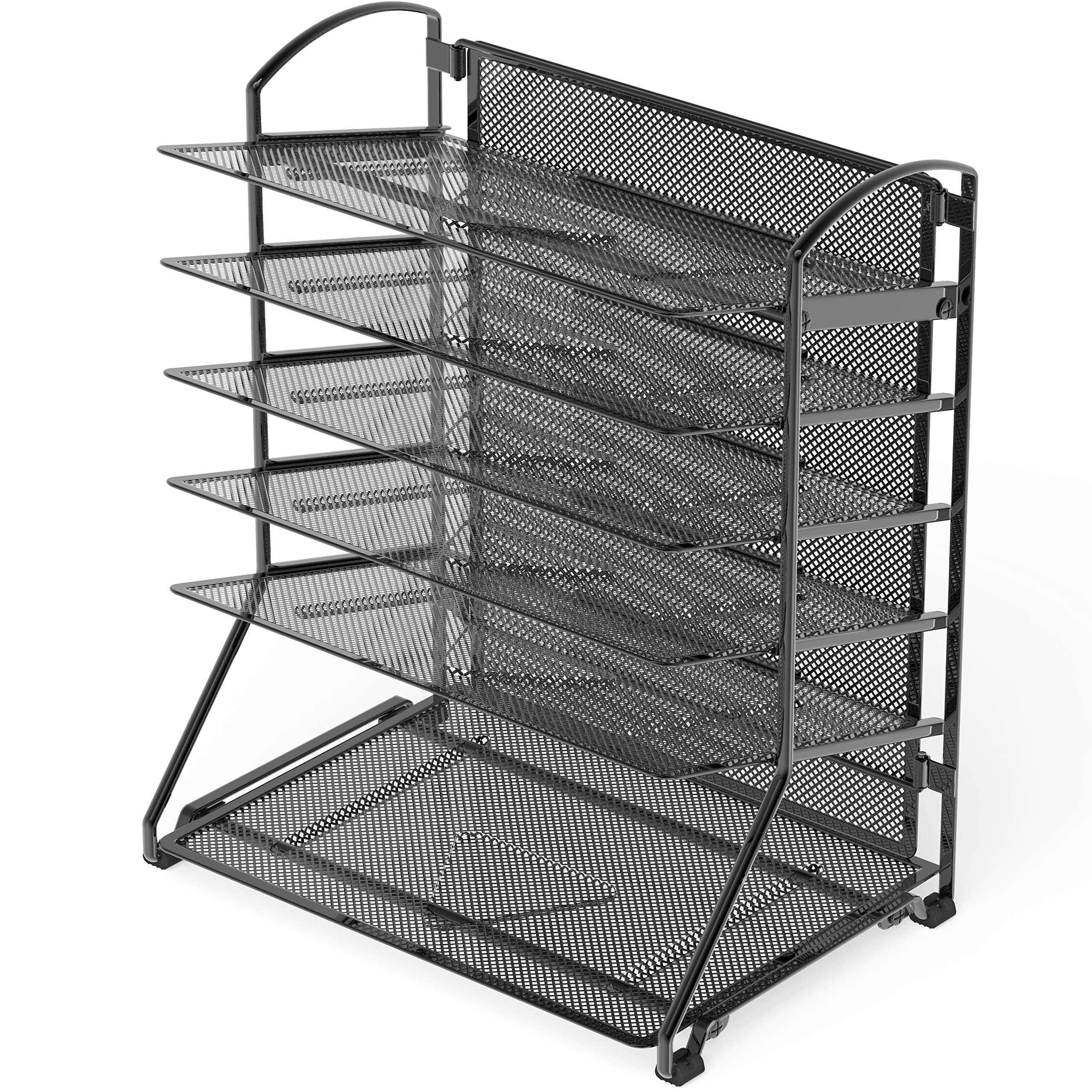 Simple Houseware 6 Tier Sliding File Organizer, Desk Letter Tray for Document and Mail Sorting, Black
