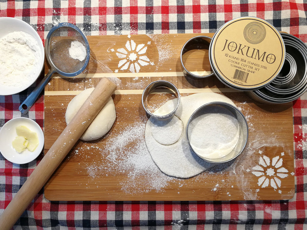 JOKUMO 12 Piece Plain Round Pastry/Cookie Cutter Set Heavy Duty Commercial Grade 18/8 304 Stainless Steel - Metal Marked Size - Perfect for Cooking Enthusiast (12 Pcs Commercial Grade Round)