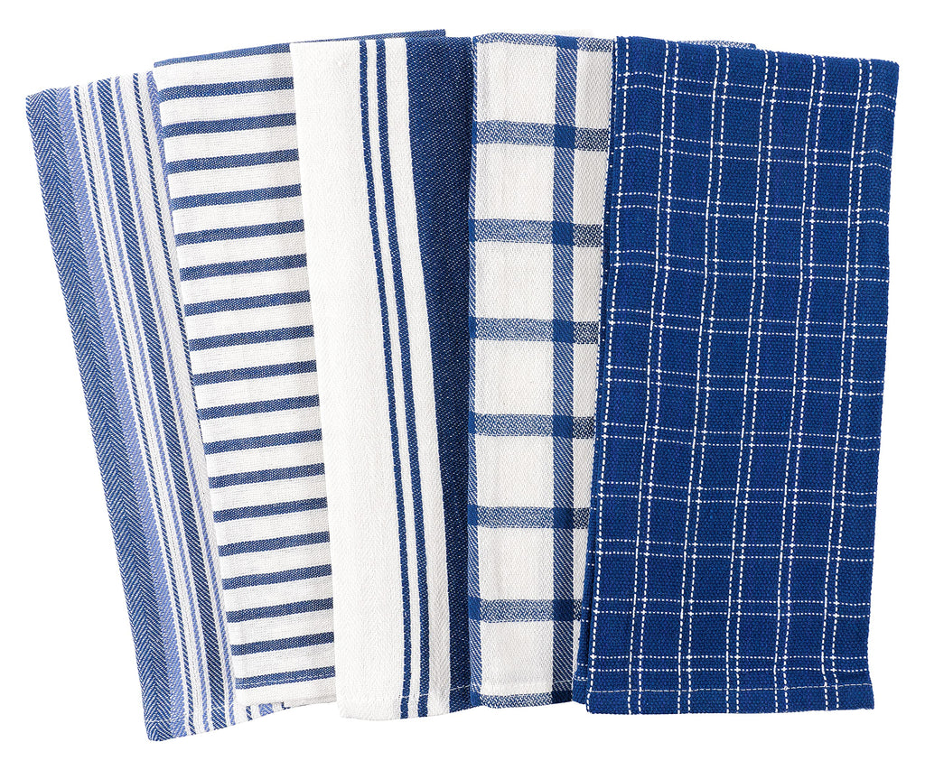 Kitchen Towels Set Of 10 - 18 x 28 Inches Assorted Cloth Dish and Tea Towels - Absorbent & Durable Cotton Towels For Cooking, Hand Drying & Cleaning Dishes (Navy)