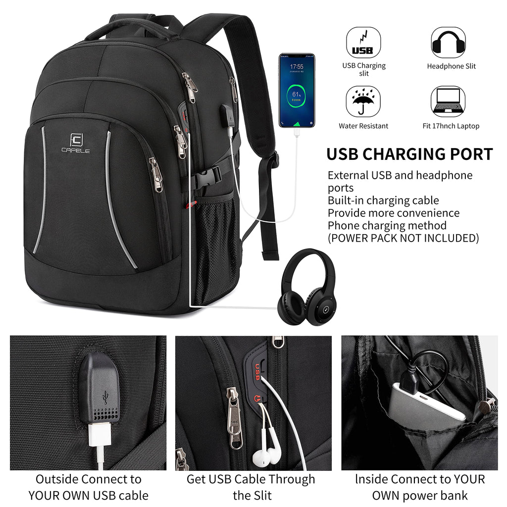 Backpack,17.3 inch Laptop Backpack,Large Bookbag Computer Rucksack with USB Charging Port,Water Resistant Sturdy Backpack for Business College School Travel,Men Women Casual Daypack,Black