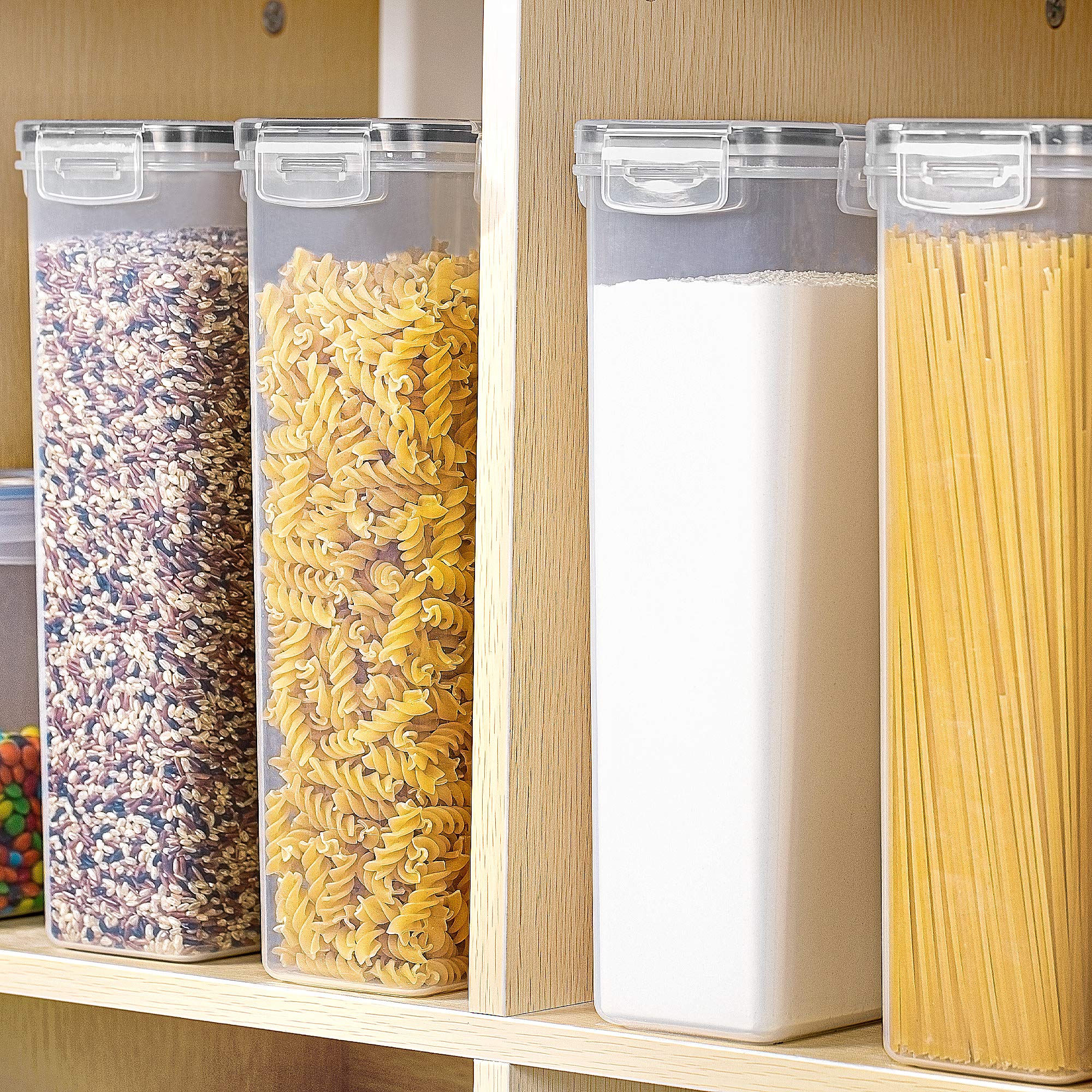 Vtopmart Airtight Food Storage Containers With Lids, 4 PCS 2.8L Pasta Containers for Pantry Organization and Storage, Kitchen Organization for Spaghetti, Flour, Sugar and Noodles, Black