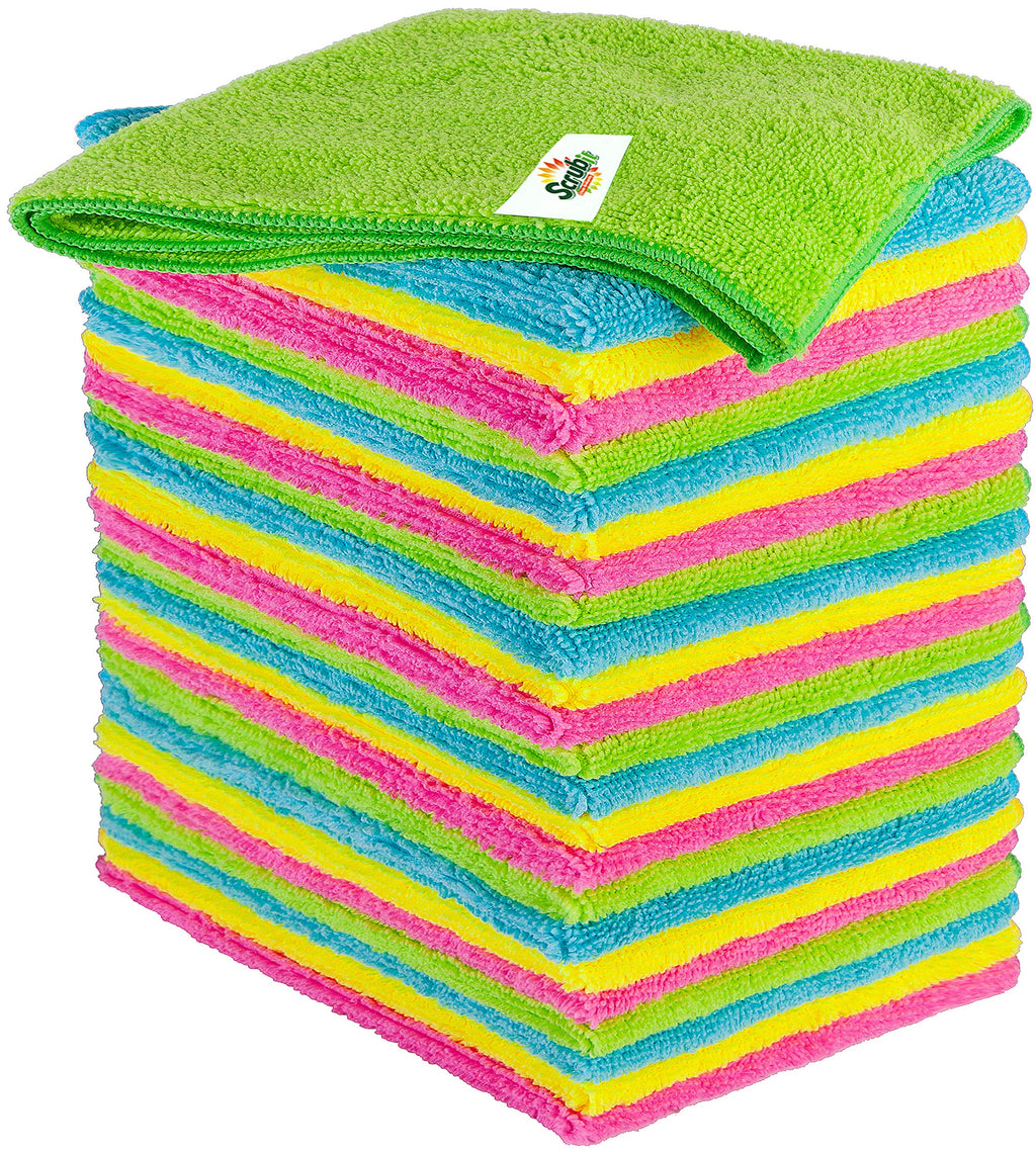 SCRUBIT 24 Pack Microfiber Cleaning Cloth Lint Free and Streak Free Towels for House, Cars, Kitchen and Screens - Super Absorbent and Soft Wash Cloths (12 x 16)