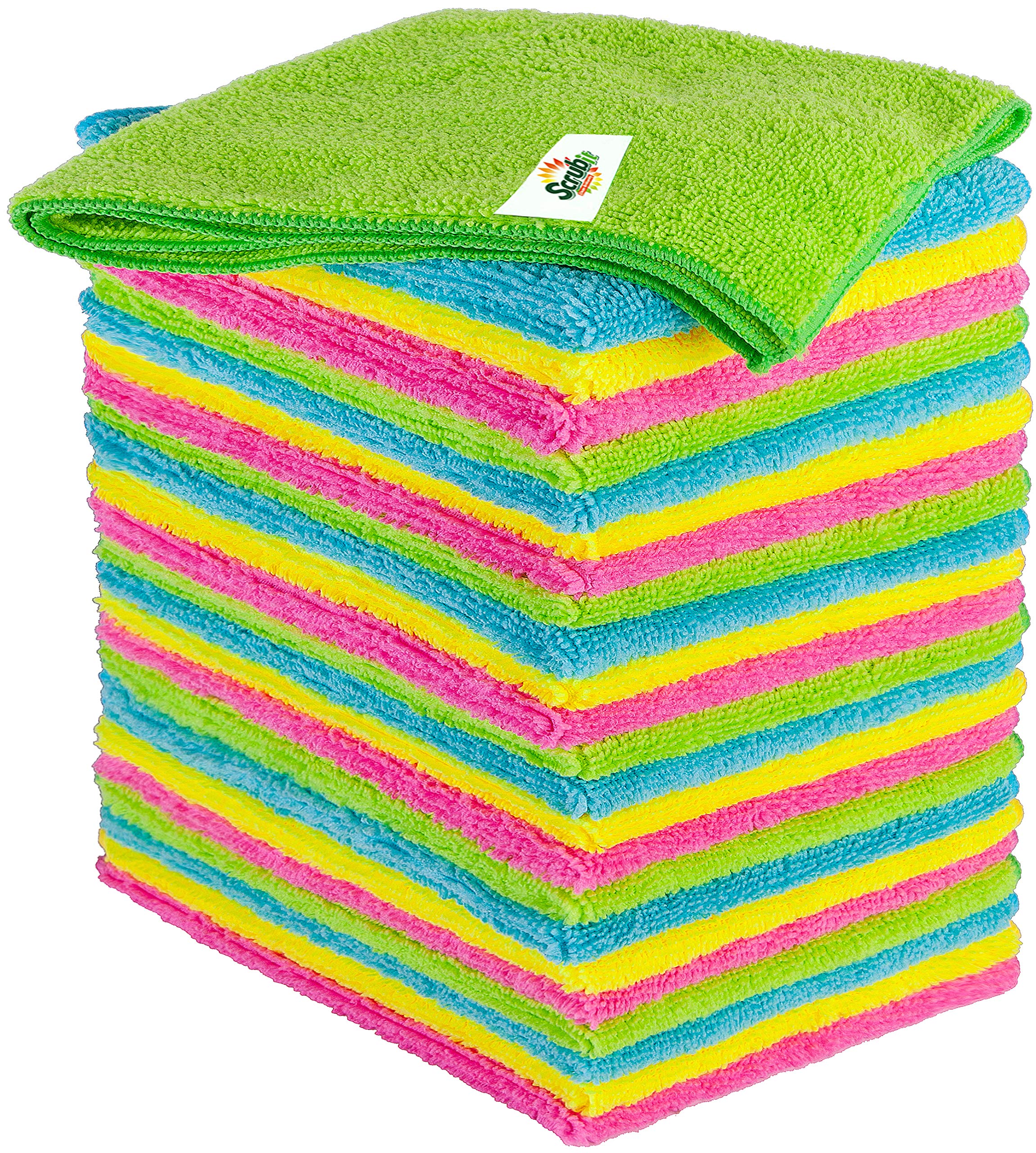 SCRUBIT 24 Pack Microfiber Cleaning Cloth Lint Free and Streak Free Towels for House, Cars, Kitchen and Screens - Super Absorbent and Soft Wash Cloths (12 x 16)
