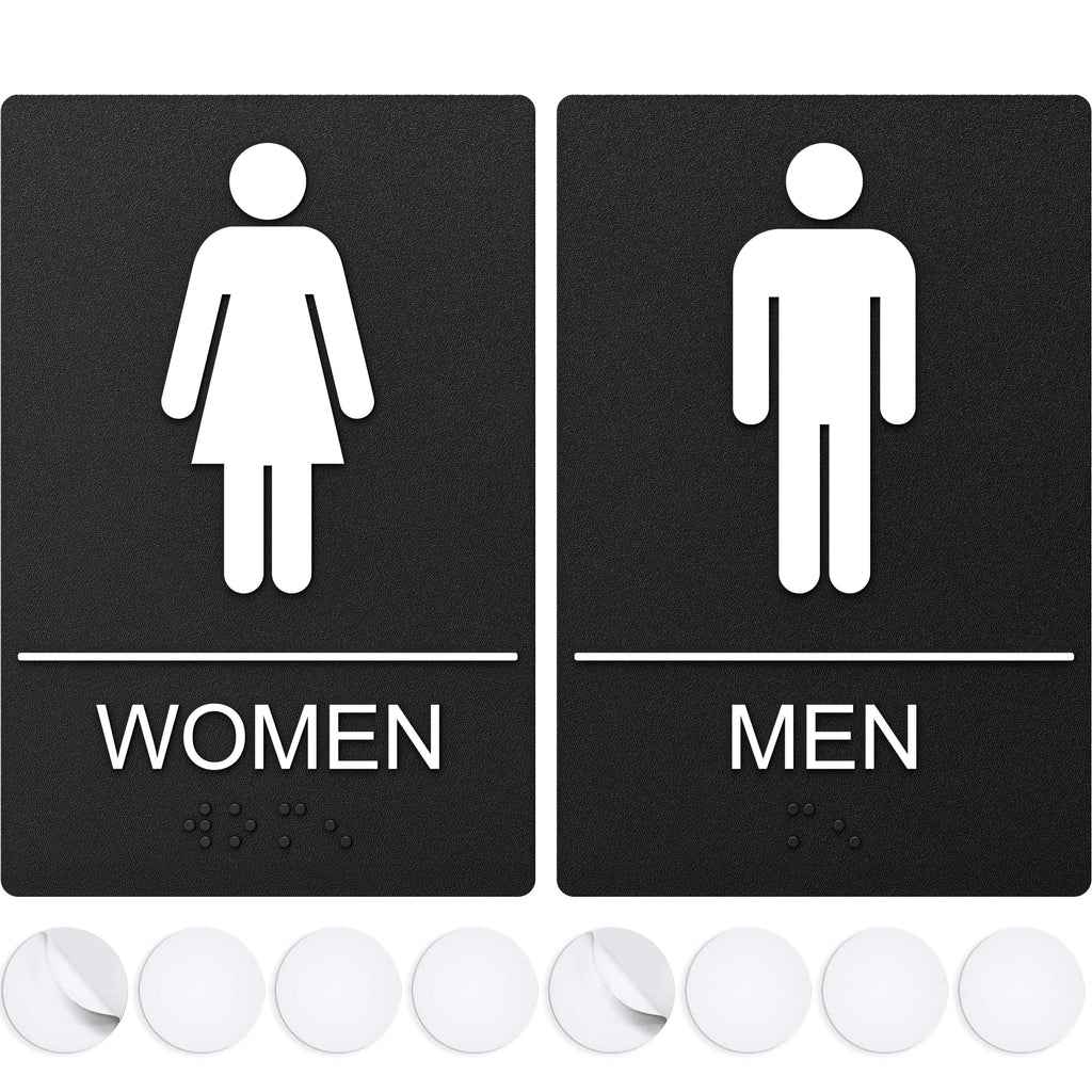Washroom Sign, Bathroom Signs For Business - Ideal Restroom Sign For Men and Women - 9" by 6" - ADA Compliant with Braille - Strong Double-Sided Adhesives - Apply to Office, Home or Public Door/Wall