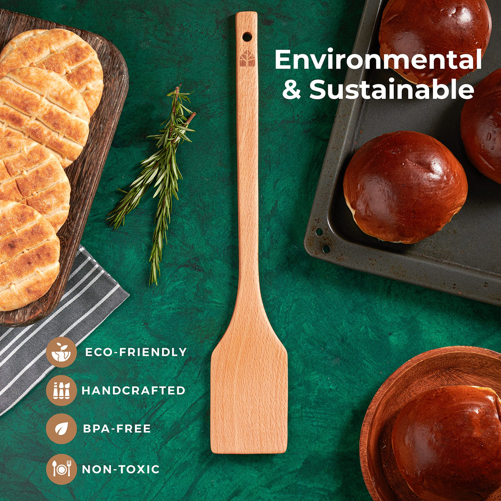 Extra-Long Wooden Spoon - 18” Stirring Paddle - Beech Wood Long-Handled Cajun Cooking Grill Mixing & Brewing - Heavy-Duty Flat Stir Paddles - Solid Natural Hardwood Cookware by Woodenhouse