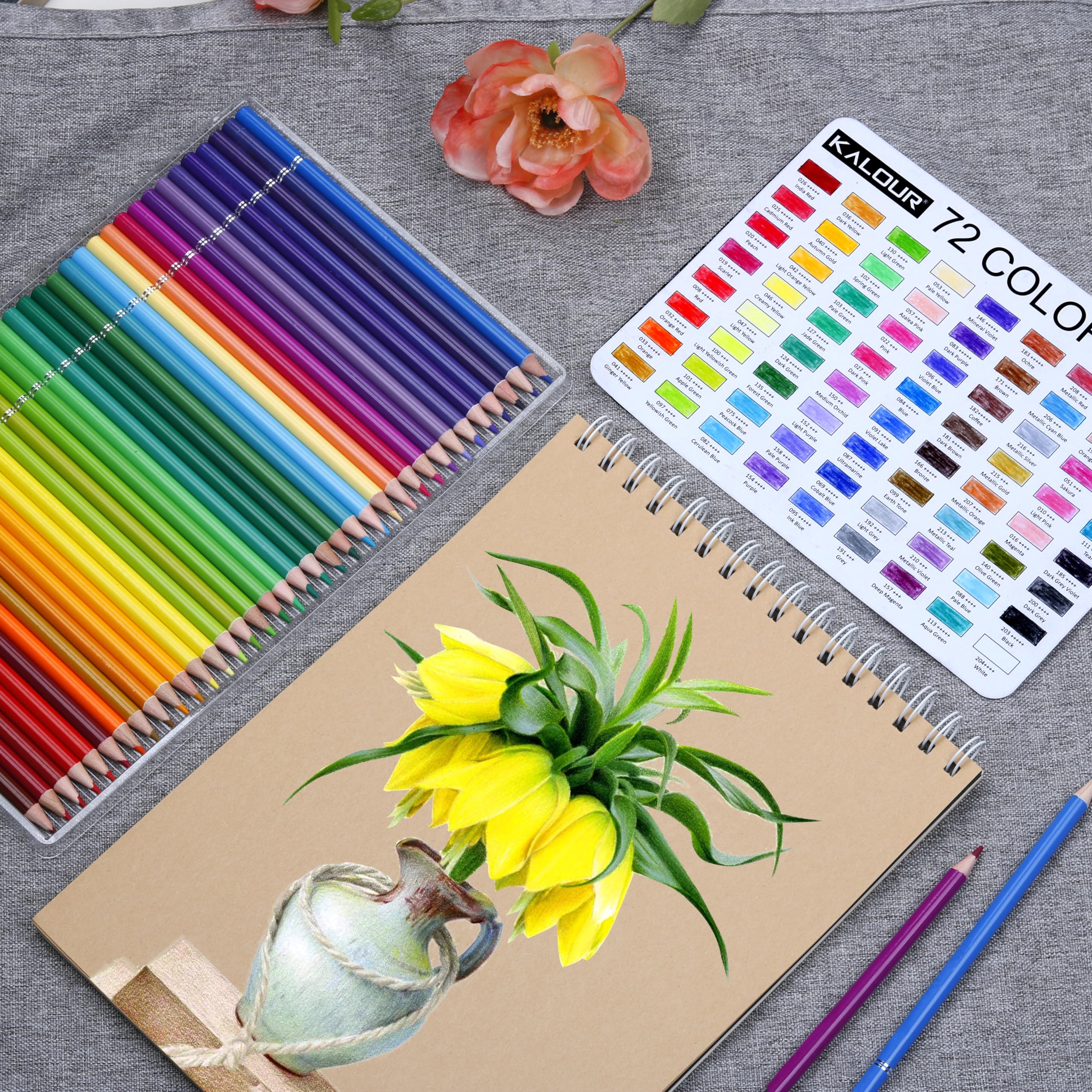 KALOUR 72 Count Pencil Crayons for Adult Coloring Books, Soft Core,Ideal for Drawing Blending Shading,Colored Pencils Set Gift for Adults Beginners Artists