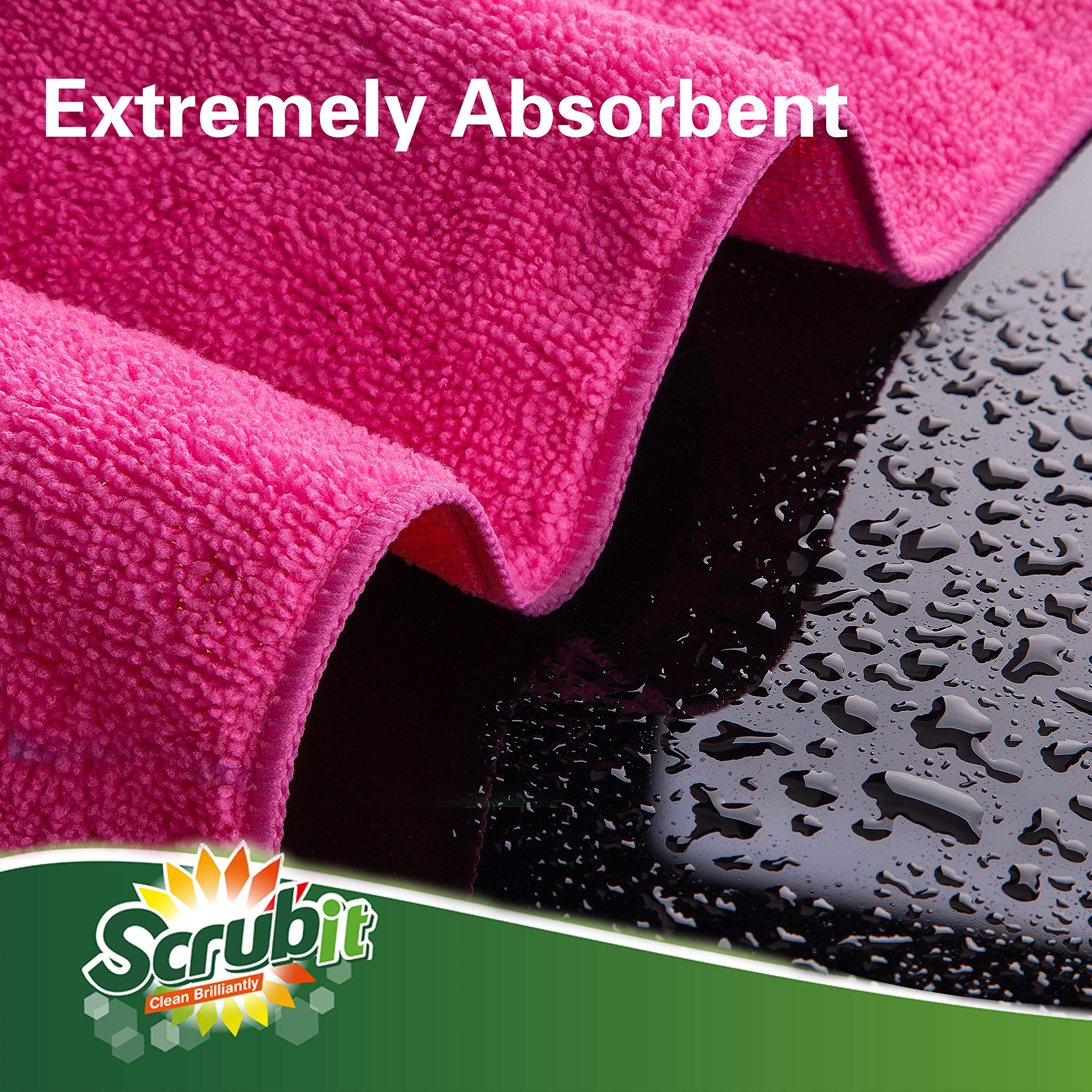 SCRUBIT 24 Pack Microfiber Cleaning Cloth Lint Free and Streak Free Towels for House, Cars, Kitchen and Screens - Super Absorbent and Soft Wash Cloths (12 x 16)