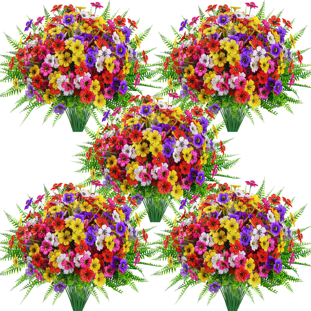 Der Rose 24 Bundles Artificial Flowers for Outdoors Decoration Faux Ferns Fake Flowers for Spring Summer Home Garden Patio Front Porch Decor