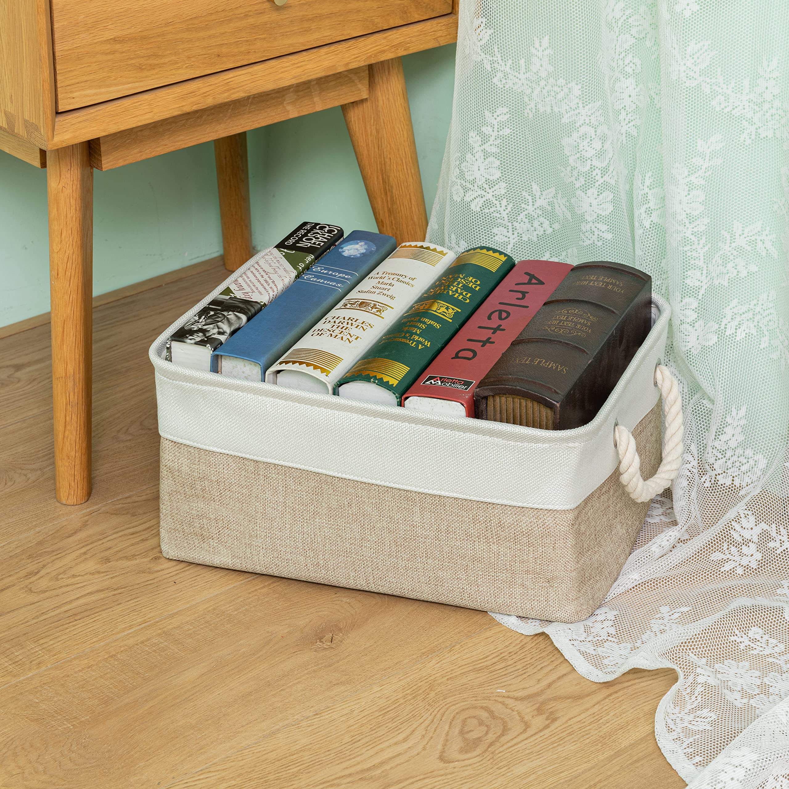 Storage Basket Bins - Fabric Basket&Decorative Baskets Storage Box Cubes Containers W/Handles for Clothes Storage Books, Home, Office, Garage (Beige&White, 36X26X17 (3pack))