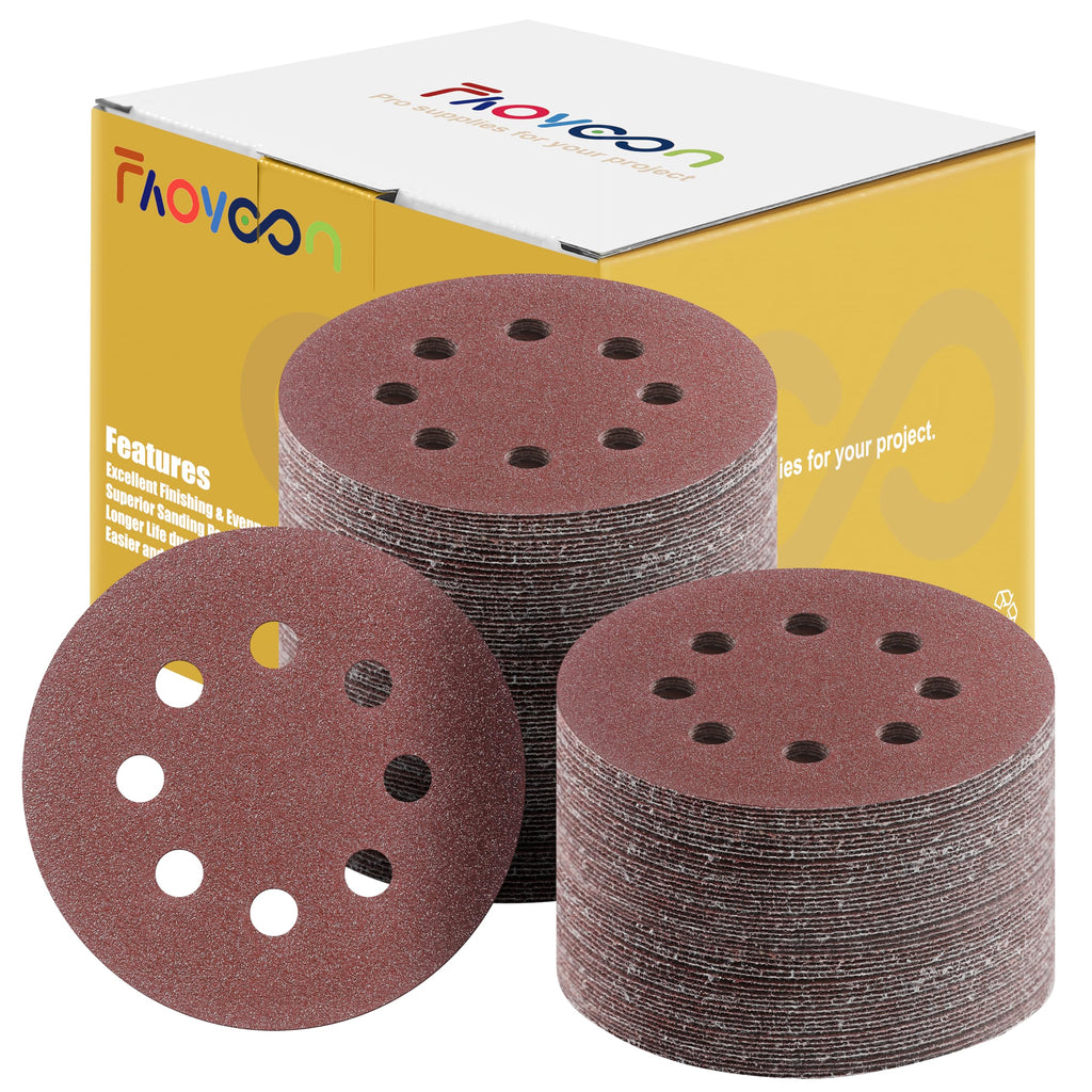 Faoyoon Sanding Disc 5 Inch 8 Hole, 100 Pcs Orbital Sanding Discs Hook and Loop, Sandpaper for Wood, 80 Grit Sand Paper for Random Orbital Sander