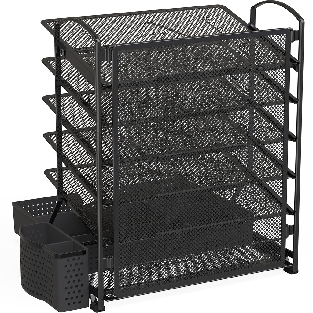 Simple Houseware 6 Trays Desk Document File Tray Organizer with Sliding Drawer, Black