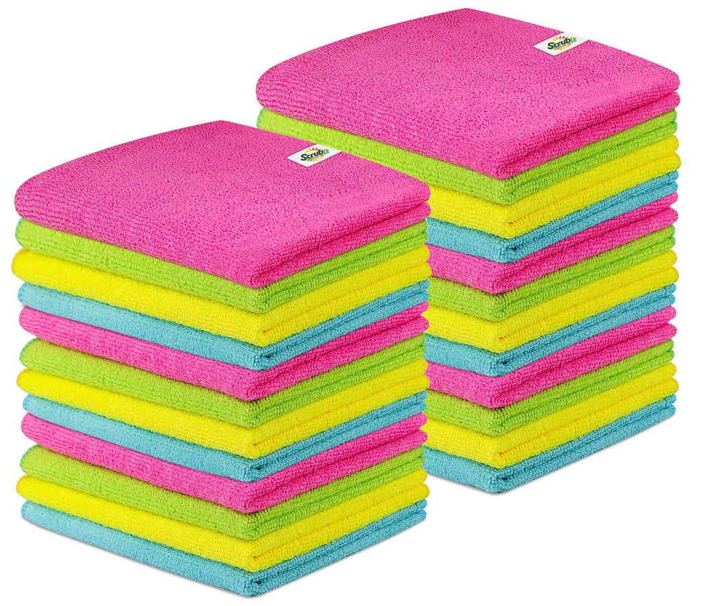 SCRUBIT 24 Pack Microfiber Cleaning Cloth Lint Free and Streak Free Towels for House, Cars, Kitchen and Screens - Super Absorbent and Soft Wash Cloths (12 x 16)
