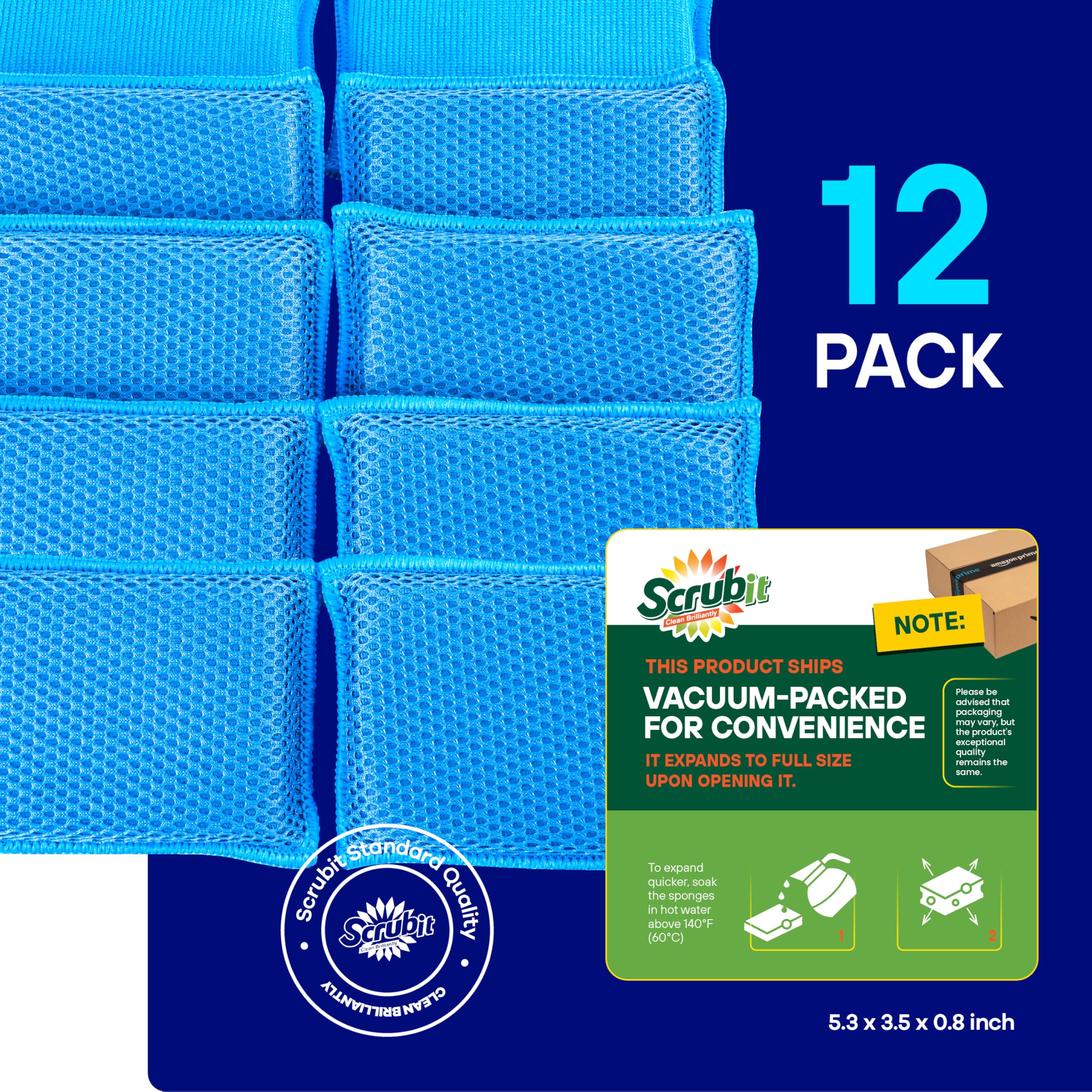 SCRUBIT Reusable Sponges for Dishes - 12 Pack Microfiber Sponges Kitchen Dish Scrubber, Machine Washable & Non-Scratch Scrubbers