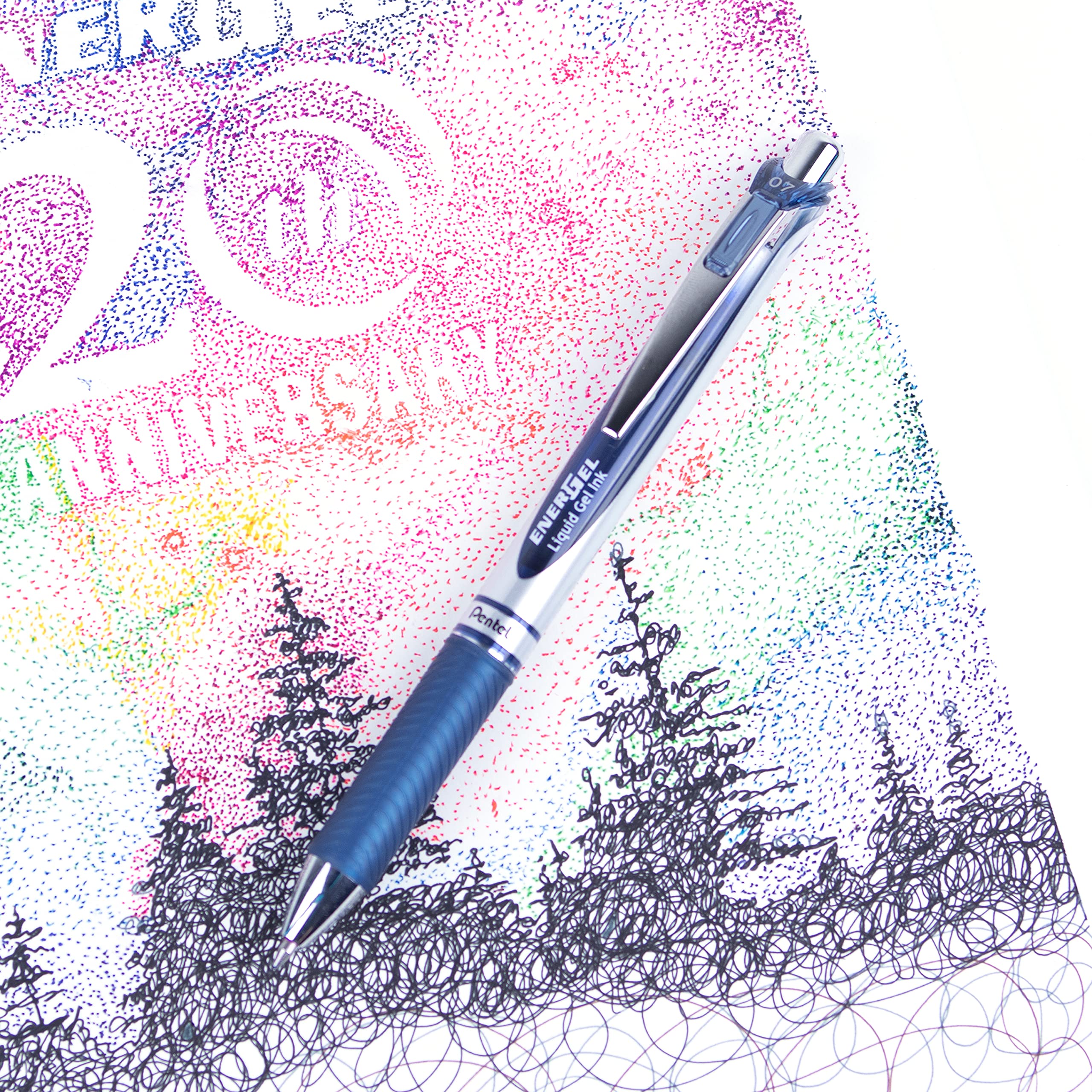 Pentel EnerGel Retractable Liquid Gel Rollerball, 0.7mm Medium Point, Navy Blue Ink, 3 Pens + 4 Refills