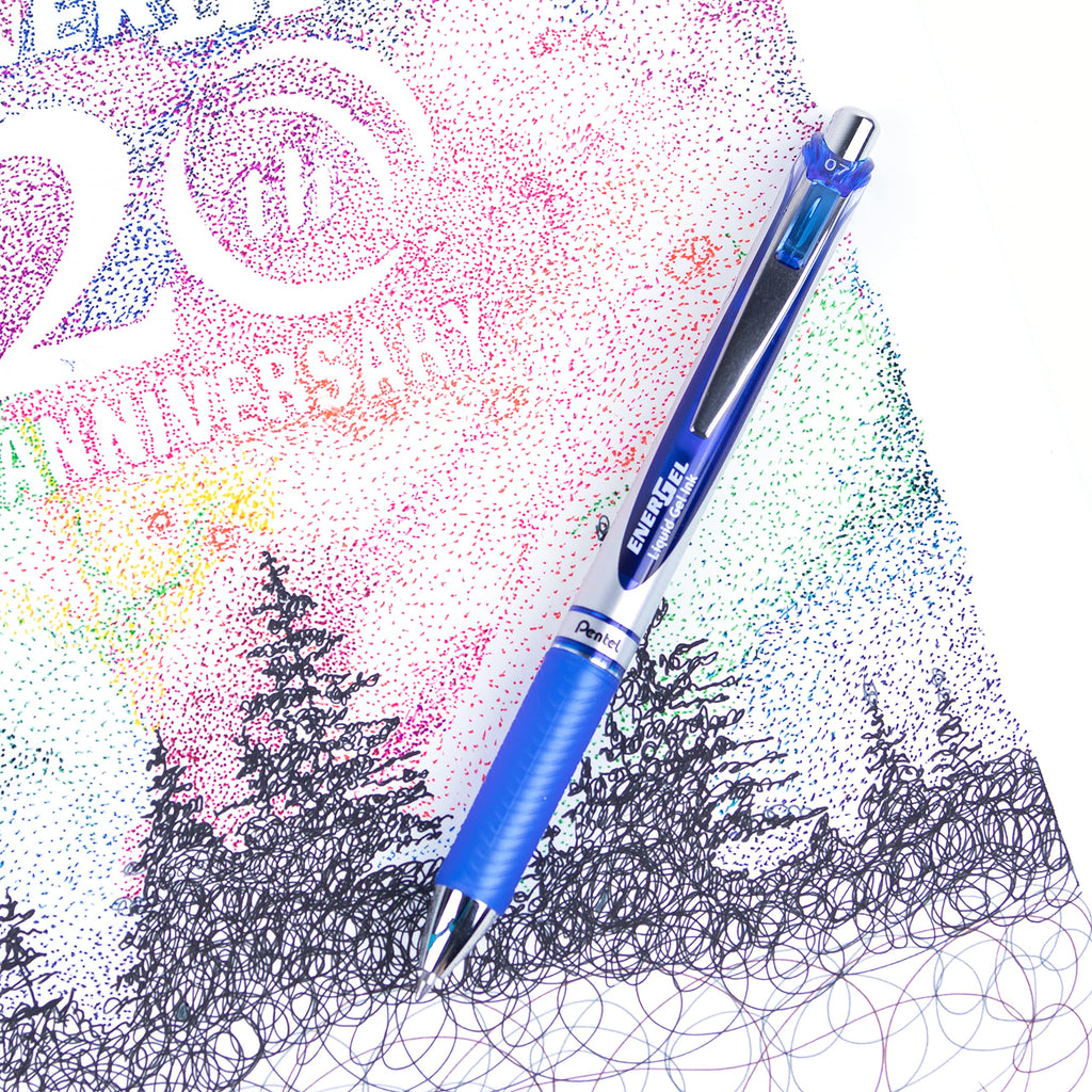 Pentel EnerGel Retractable Liquid Gel Rollerball, 0.7mm Medium Point, Blue Ink, Box of 12